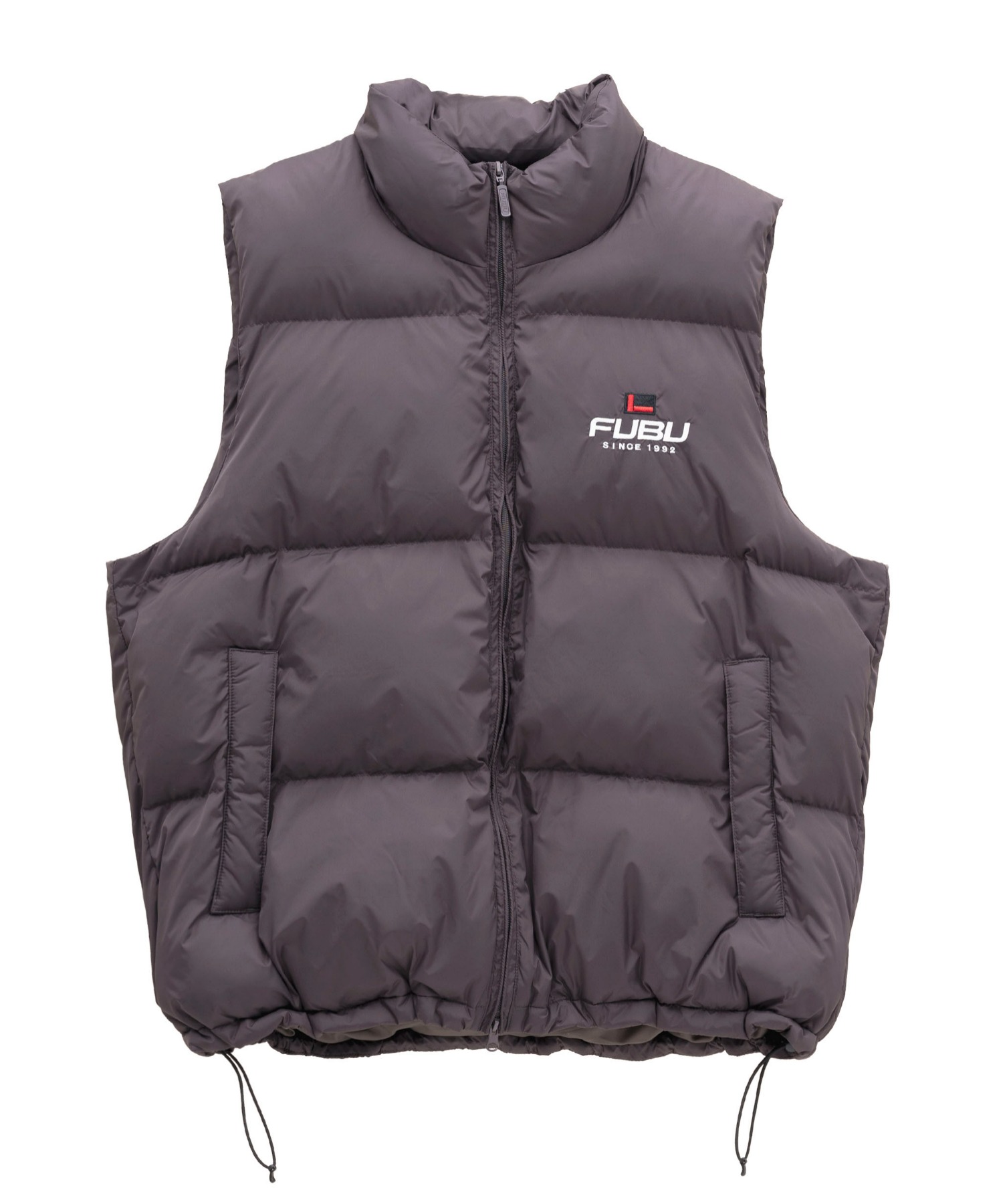 FUBU フブ ブランド ロゴ 刺繍 ドローコード付き 中綿入り アメカジ オーバーサイズ ナイロンベスト ダウンベスト