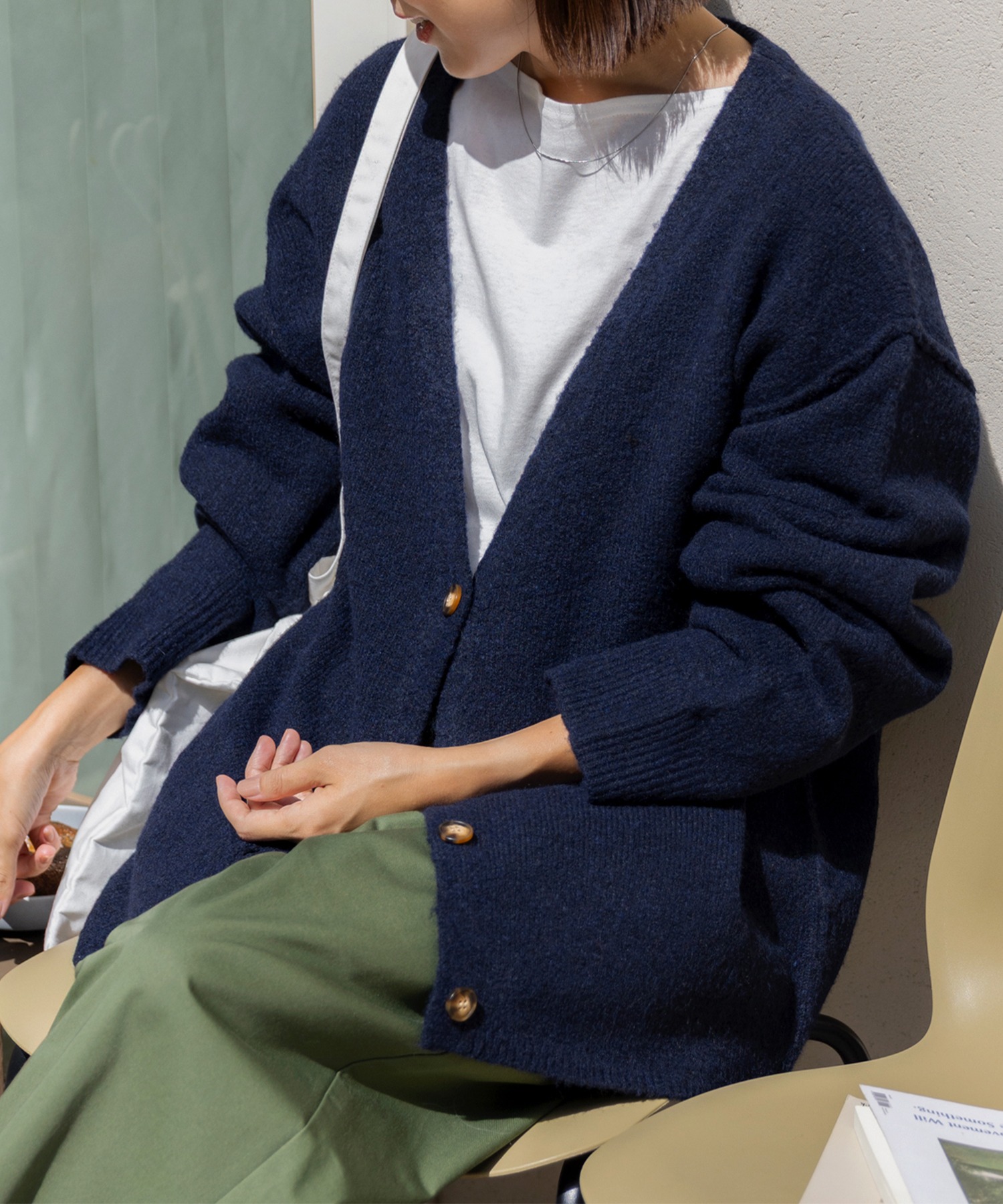ウォッシャブル オーバーサイズ Vネックニットカーディガン
