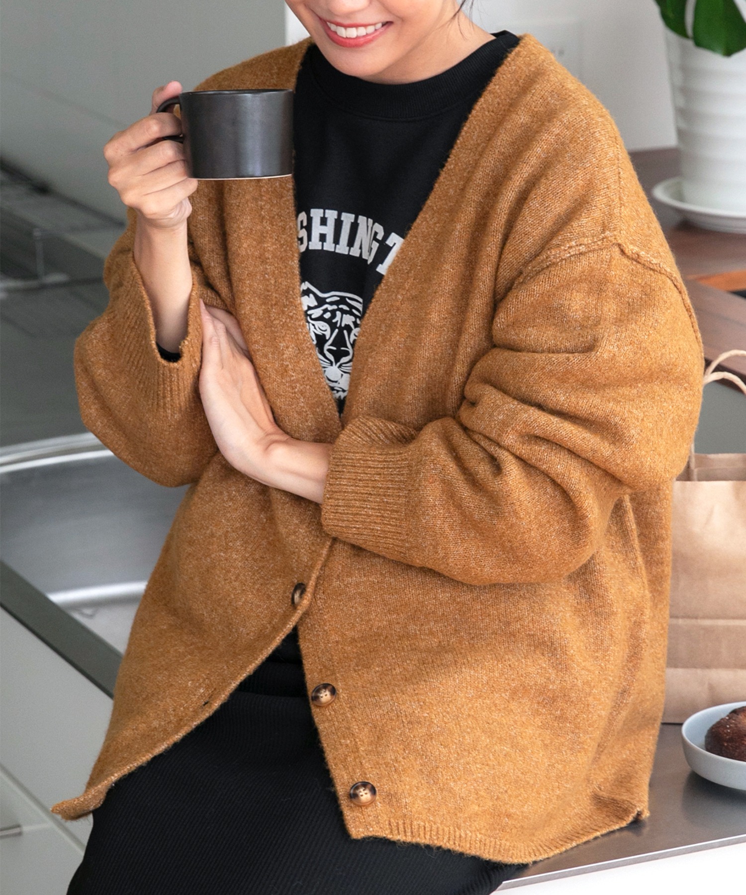 カーディガン ウォッシャブル オーバーサイズ Vネックニットカーディガン