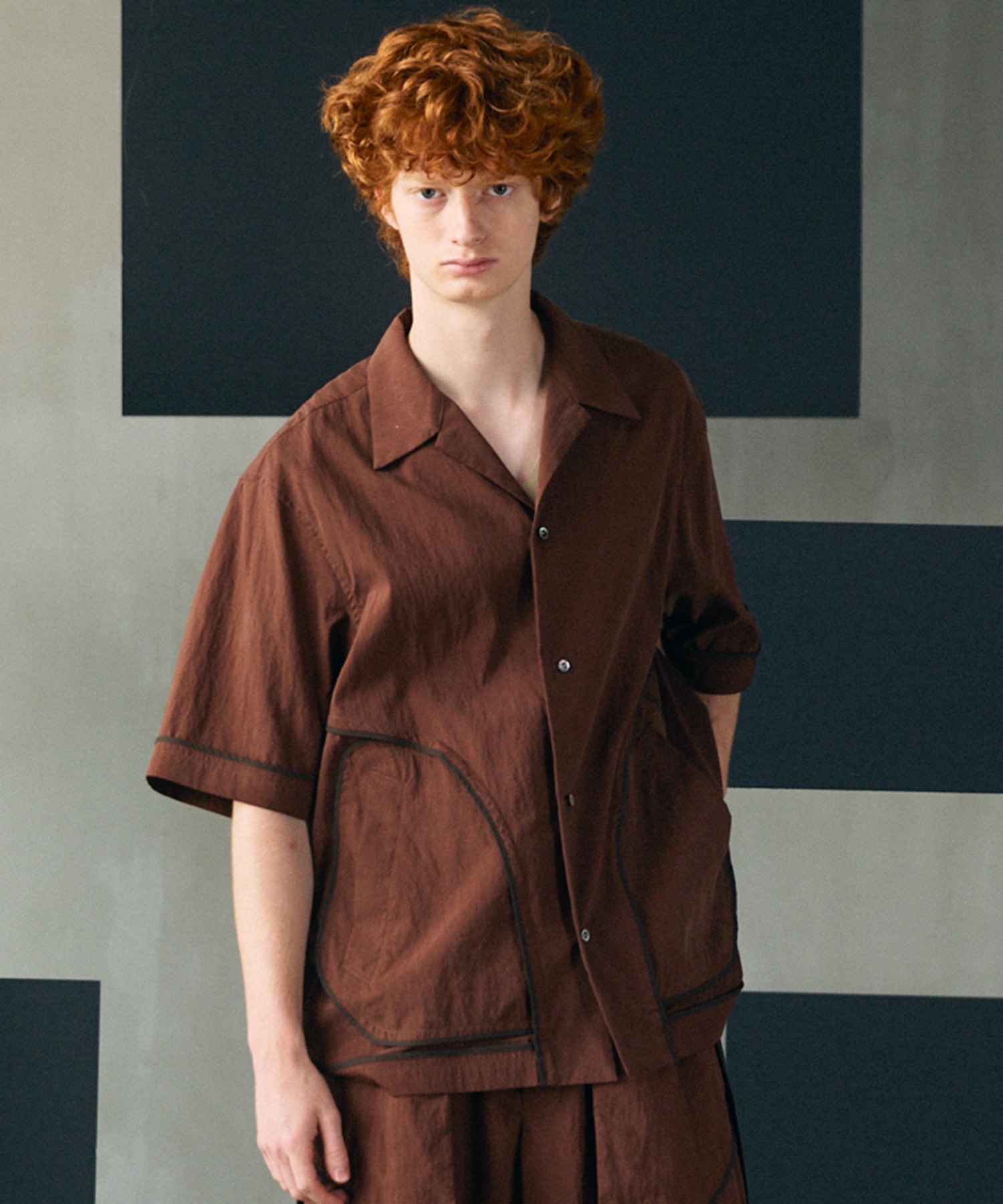 UNISEX Lyocell Nylon Washer рубашка с открытым воротником, контрастные пайпинги, Maison Special (поддерживает сет‑ап)