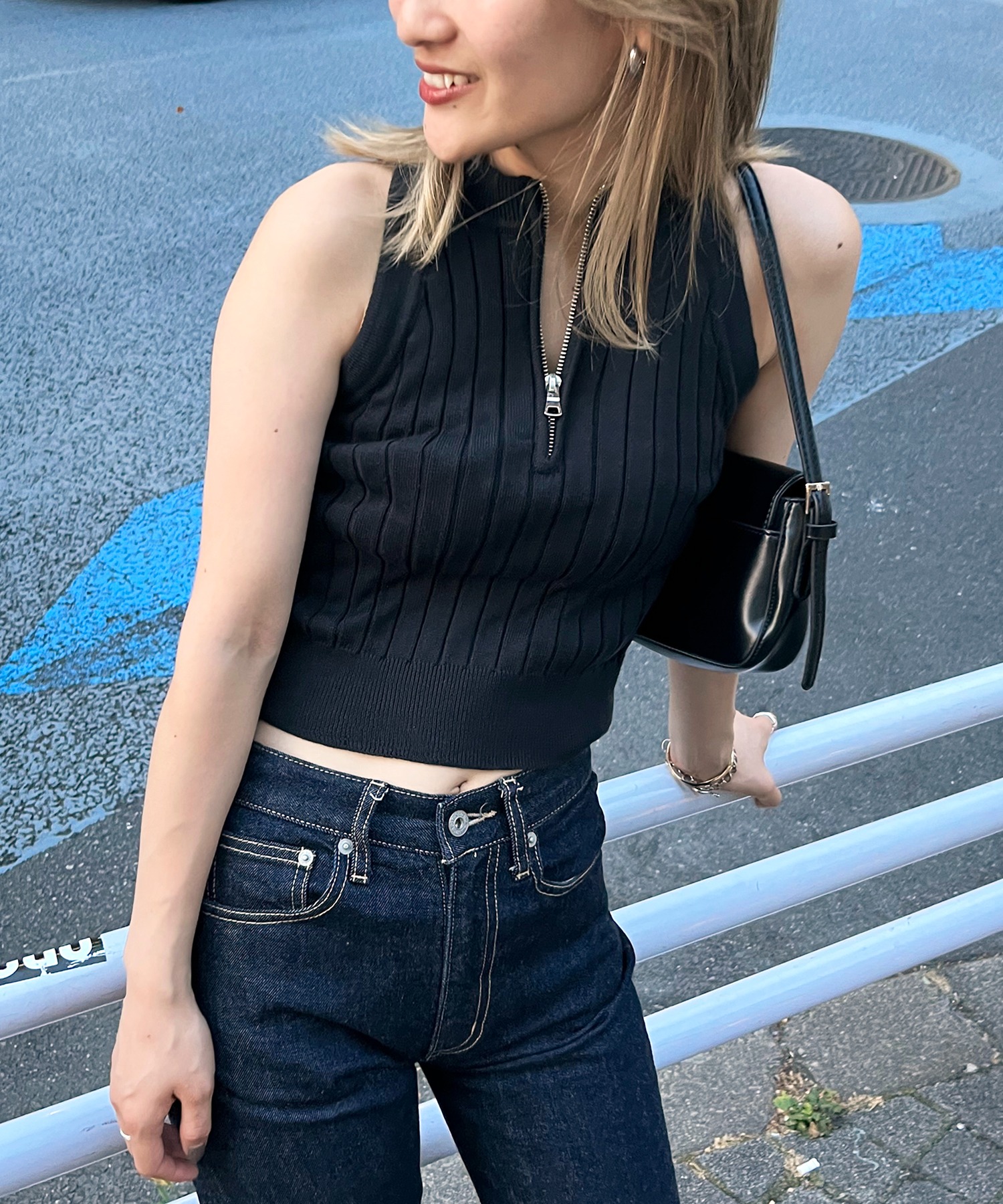 【GINGER掲載商品】 ハーフZIPアメスリニットトップス SPIRALGIRL│SPIRALGIRL ジャケット・アウター