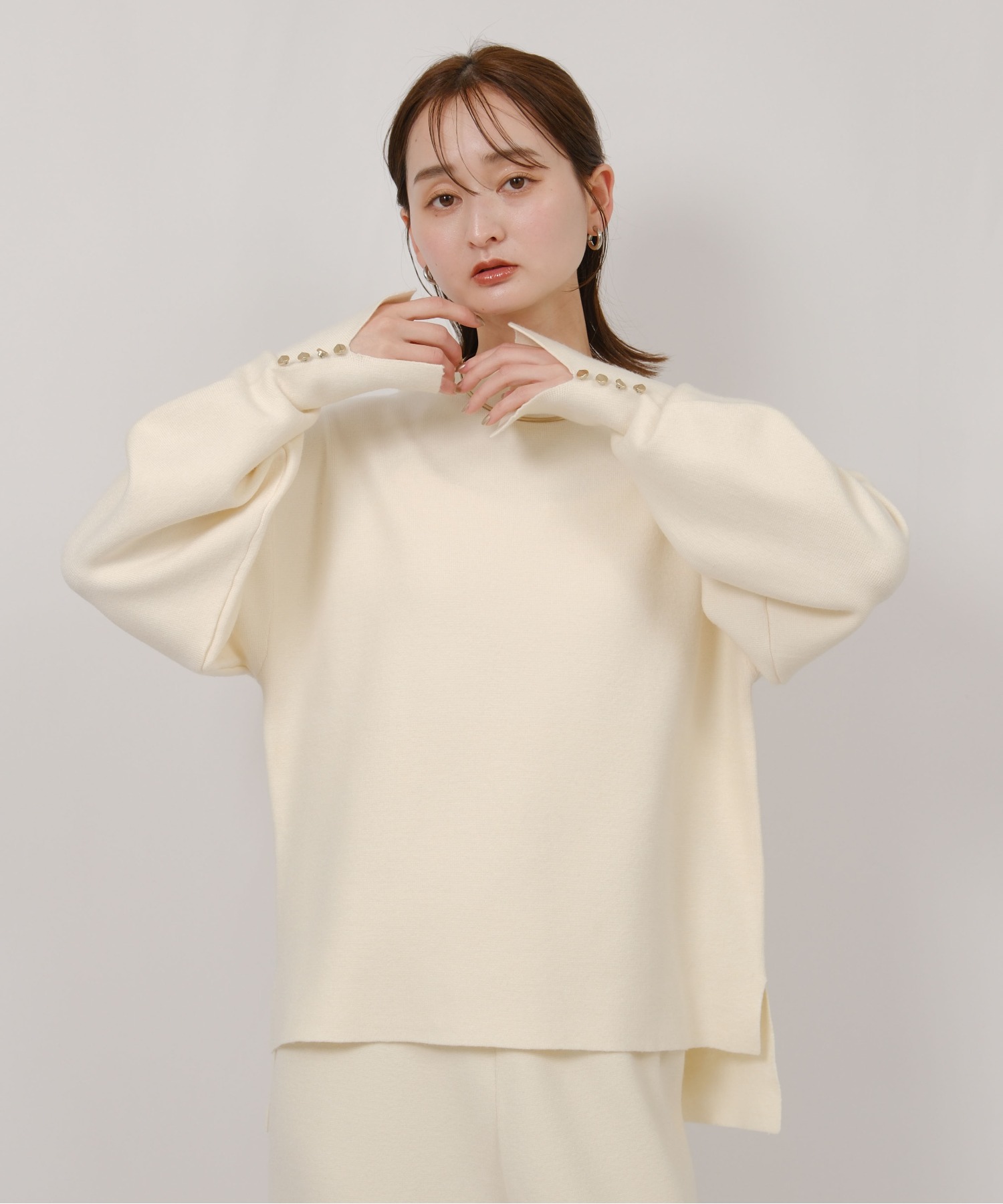 ミラノリブ編みボタン付きニットトップス Palm Riche│Eimee Law