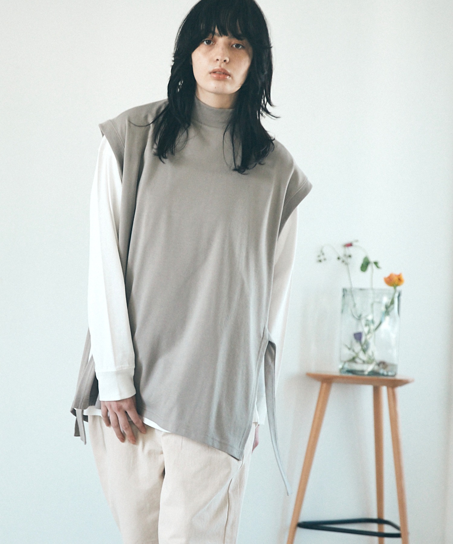 VEST＆L/S TEEセット】サイドスリットムスビ ポンチベスト＆シルケット