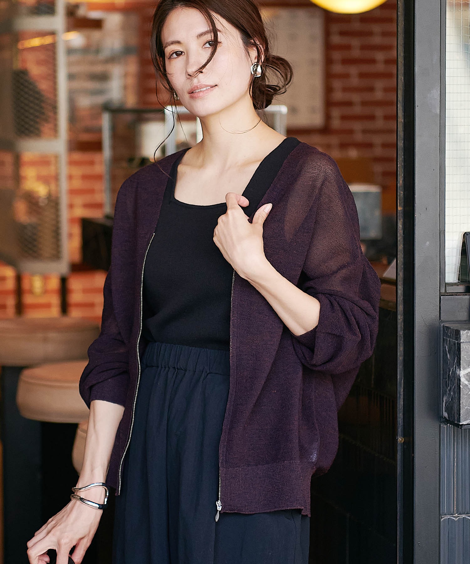 麻混ホールガーメントカーディガン