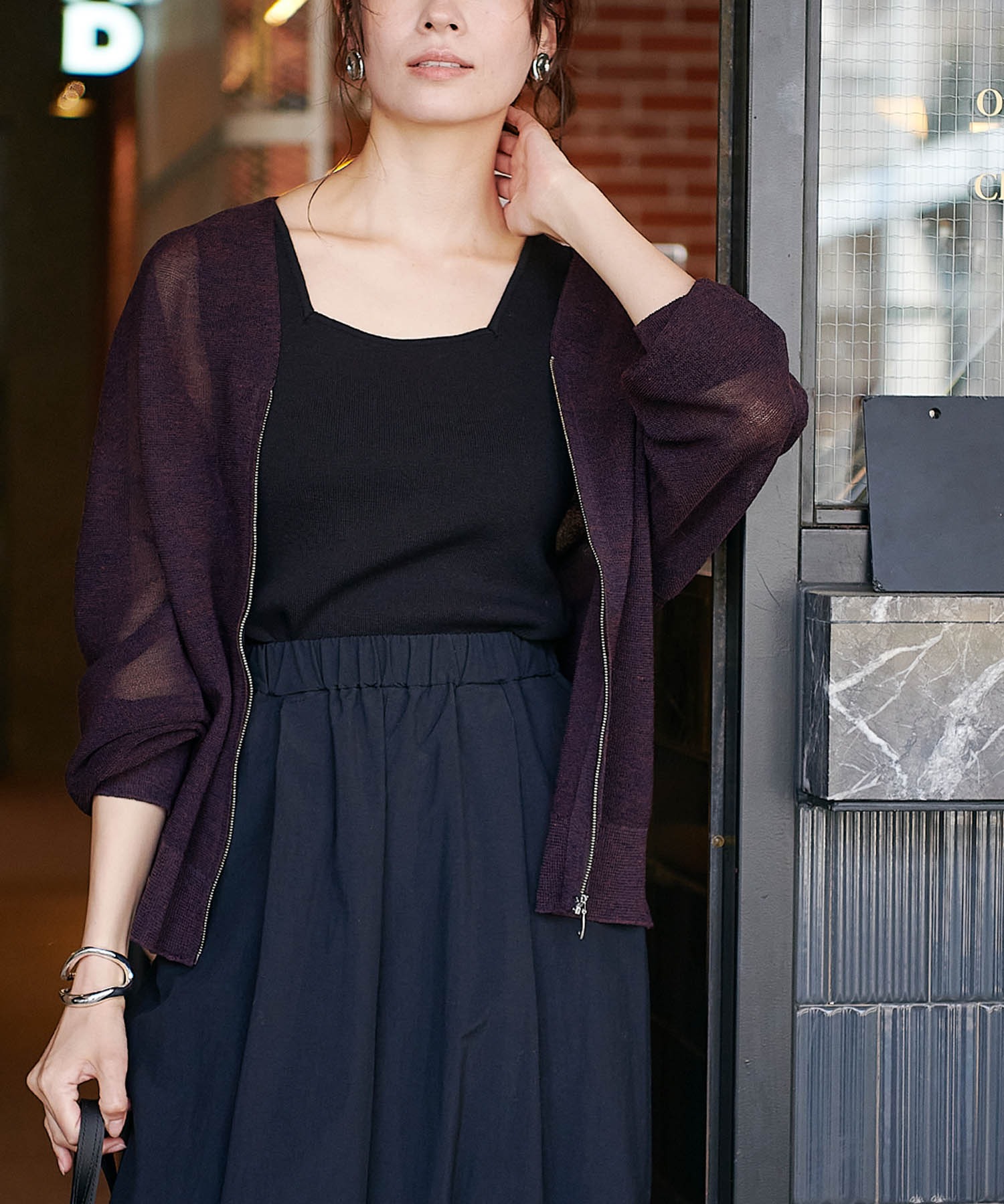 麻混ホールガーメントカーディガン