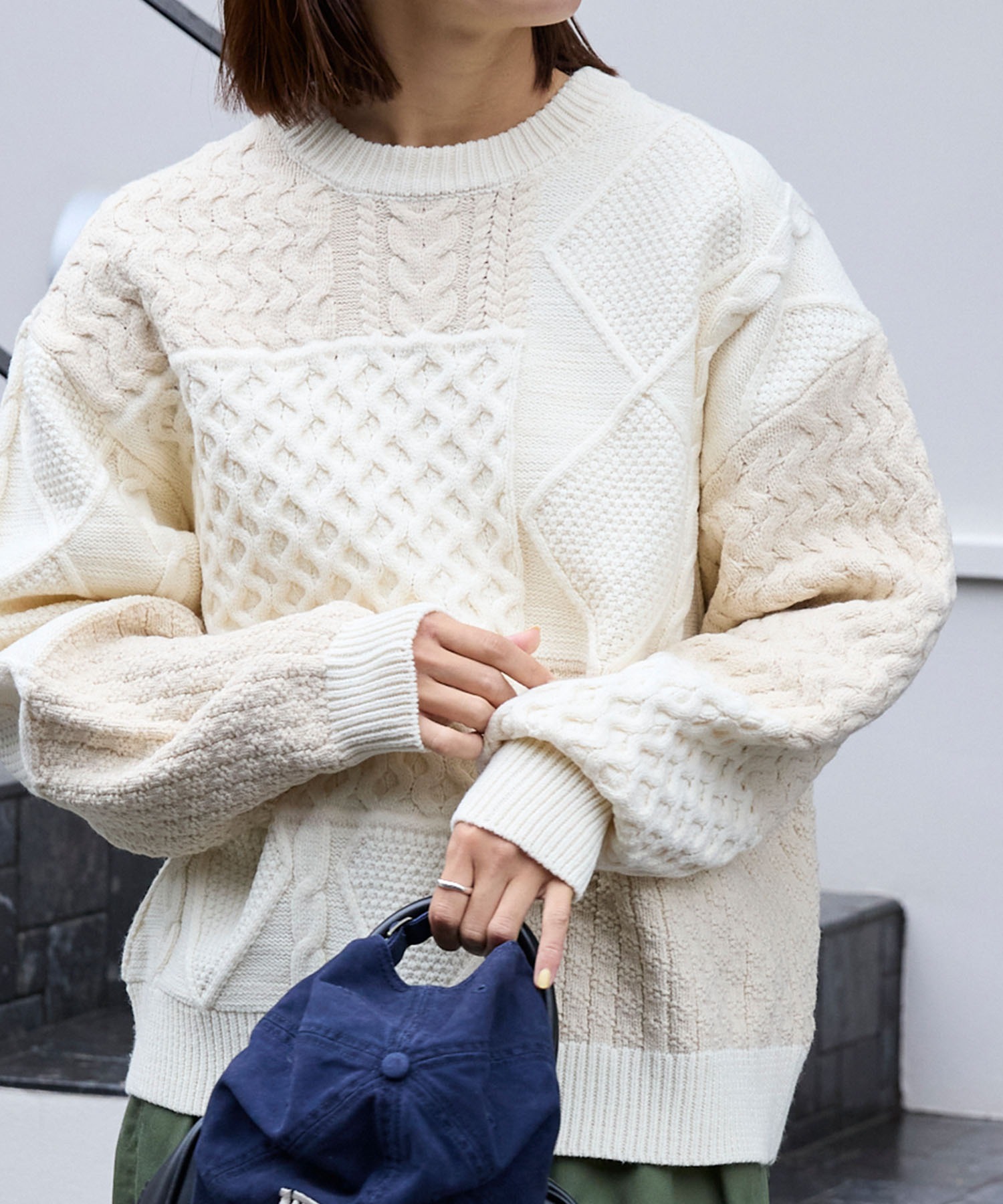 オーダーメイドPPC 静電気防止〉ウォッシャブル ケーブル パッチワーク オーバーサイズ