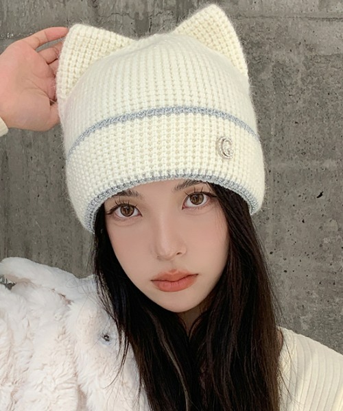 A'GEM/9 × .kom『.kom/ドットケーオーエム』 猫耳ニットビーニー .KOM