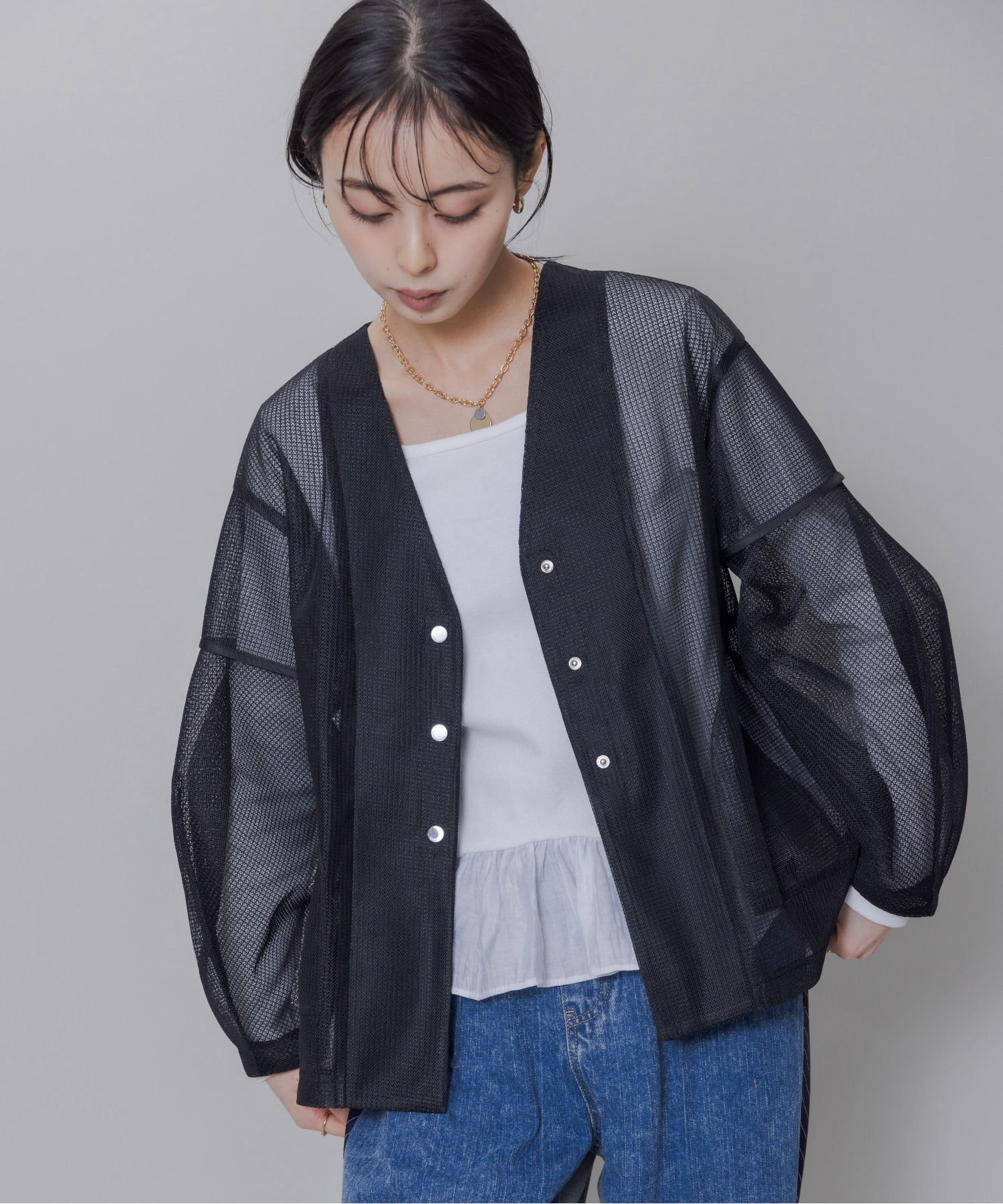 お手軽価格で贈りやすい ダブルメッシュ コクーンスリーブジャケット Eimee Law│Eimee トップス
