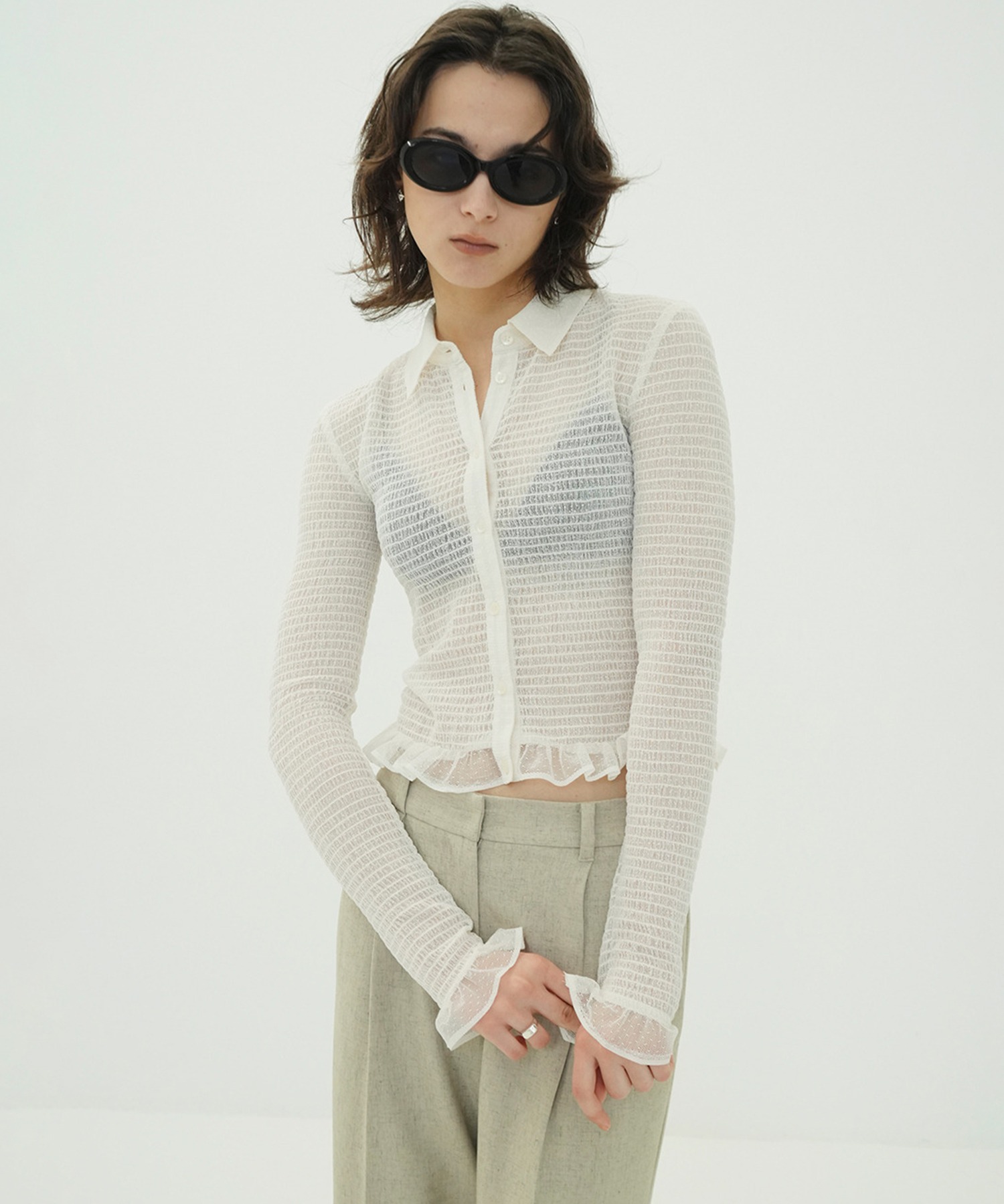 Gathered Mesh Shirts — рубашка с драпировкой из сетки