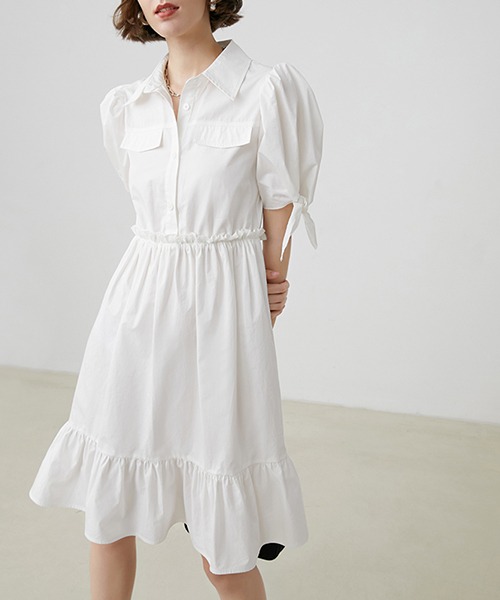 Fano Studios】Puff sleeve frilled shirt dress FX20L192 