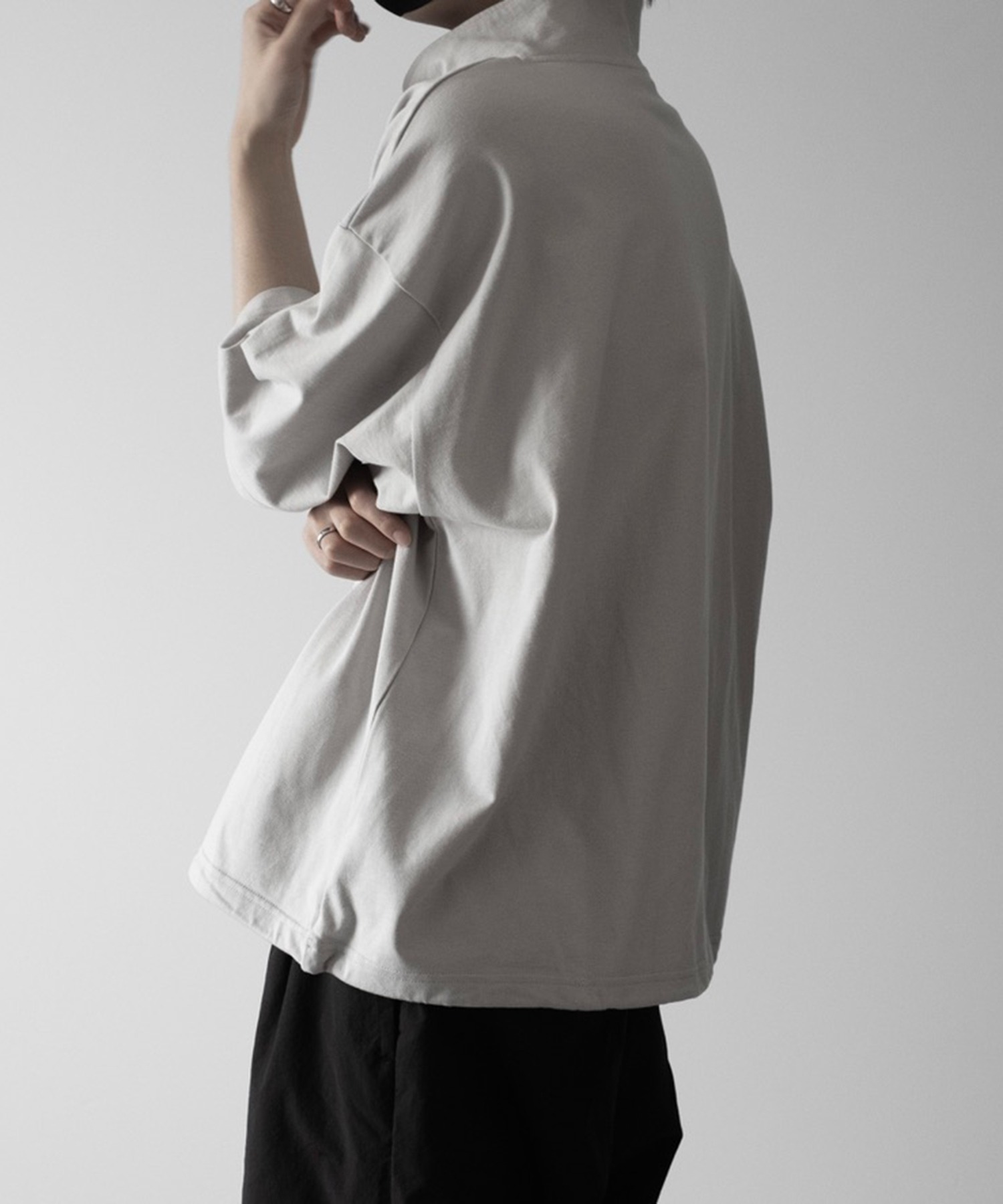 【RUUBON】half zip cotton Tee / ハーフジップ コットンT