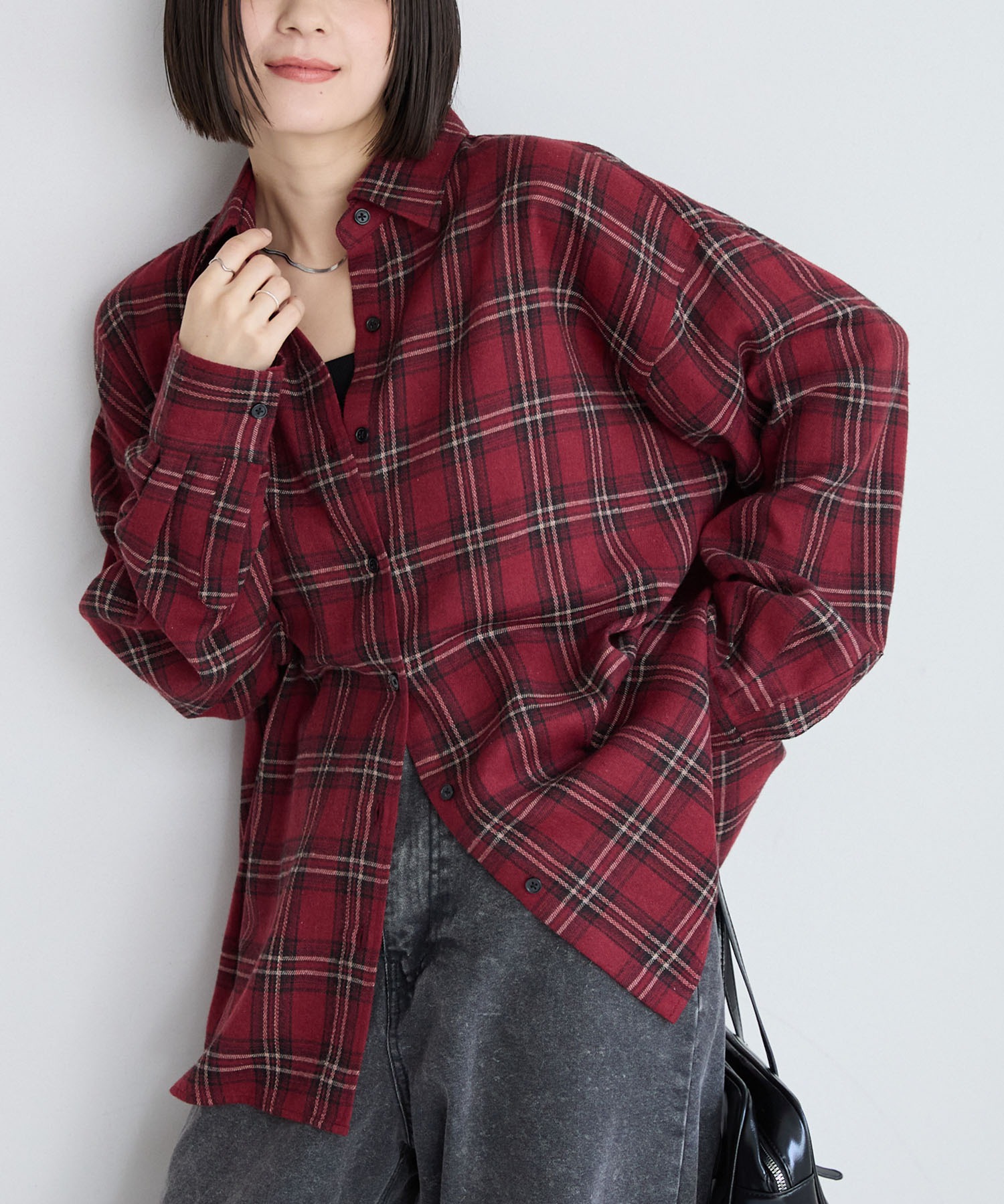 オンブレチェックシャツ　ブラック　レッド ◇オンブレチェックシャツ◇[品番：JG000013578]｜JIGGYS SHOP（ジギー