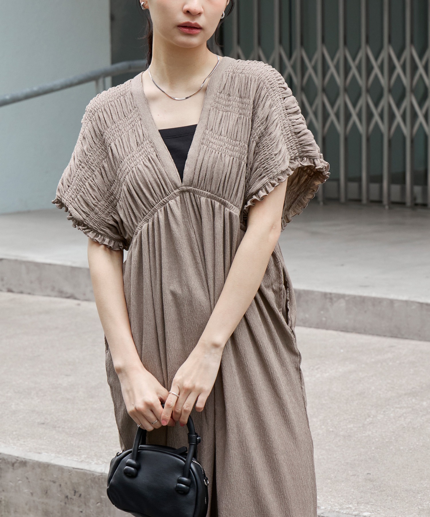 AIRY DAYシリーズ】シャーリング フリル カット楊柳 オールインワン