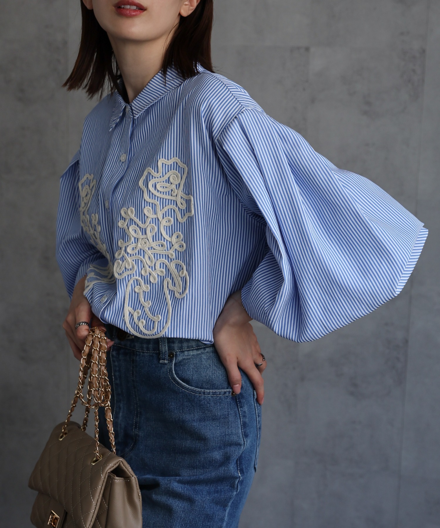 model：162cm 着用サイズ；F