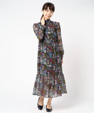 GHOST FLOWER総柄 スタンドカラーワンピース