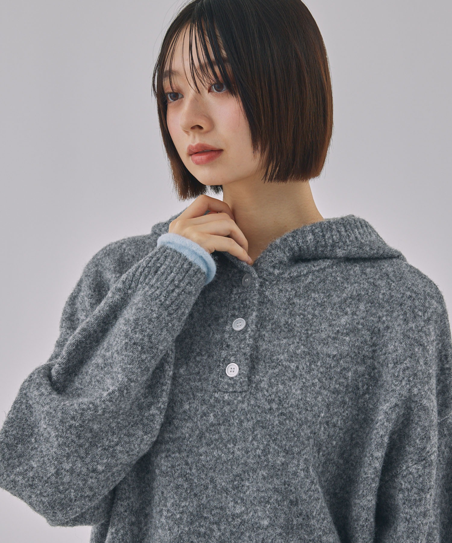 【Unblend】配色 ヘンリーネックニットパーカー