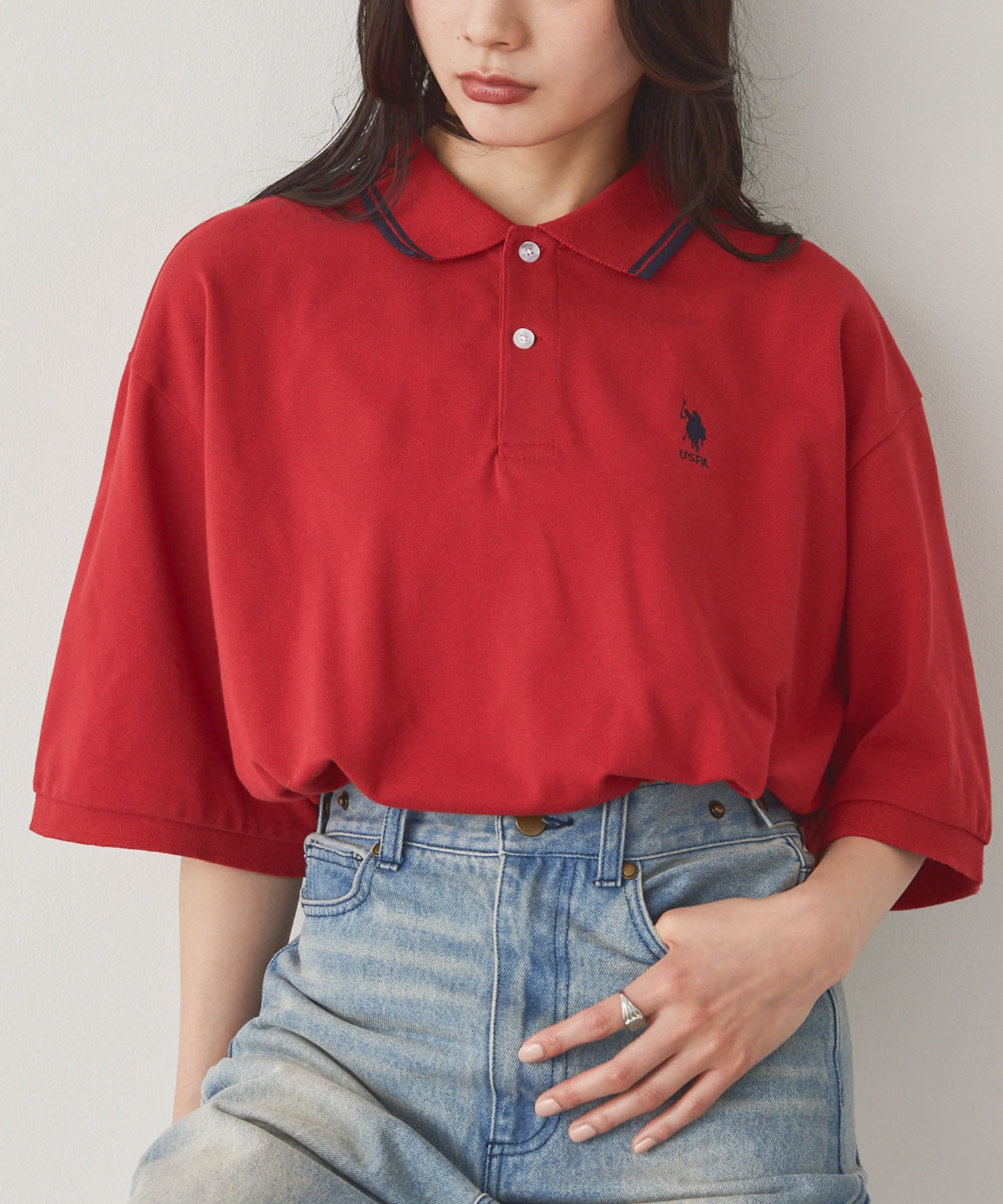 U.S. POLO ASSN 別注 ワンポイント刺繍 鹿の子ルーズ半袖ポロシャツ