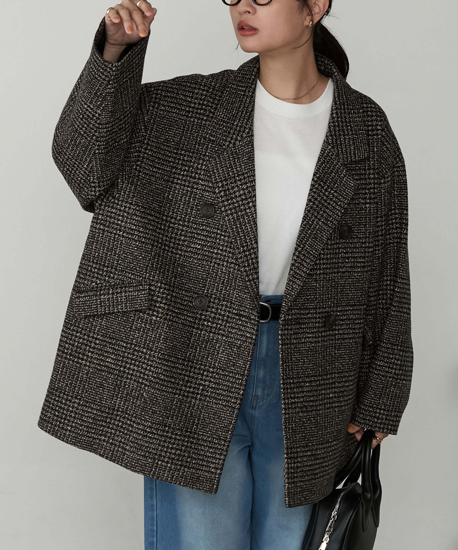 モアゾ ダブルフェイスツイードチェックコート マッキントッシュフィロソフィー ダブルフェイスツイード