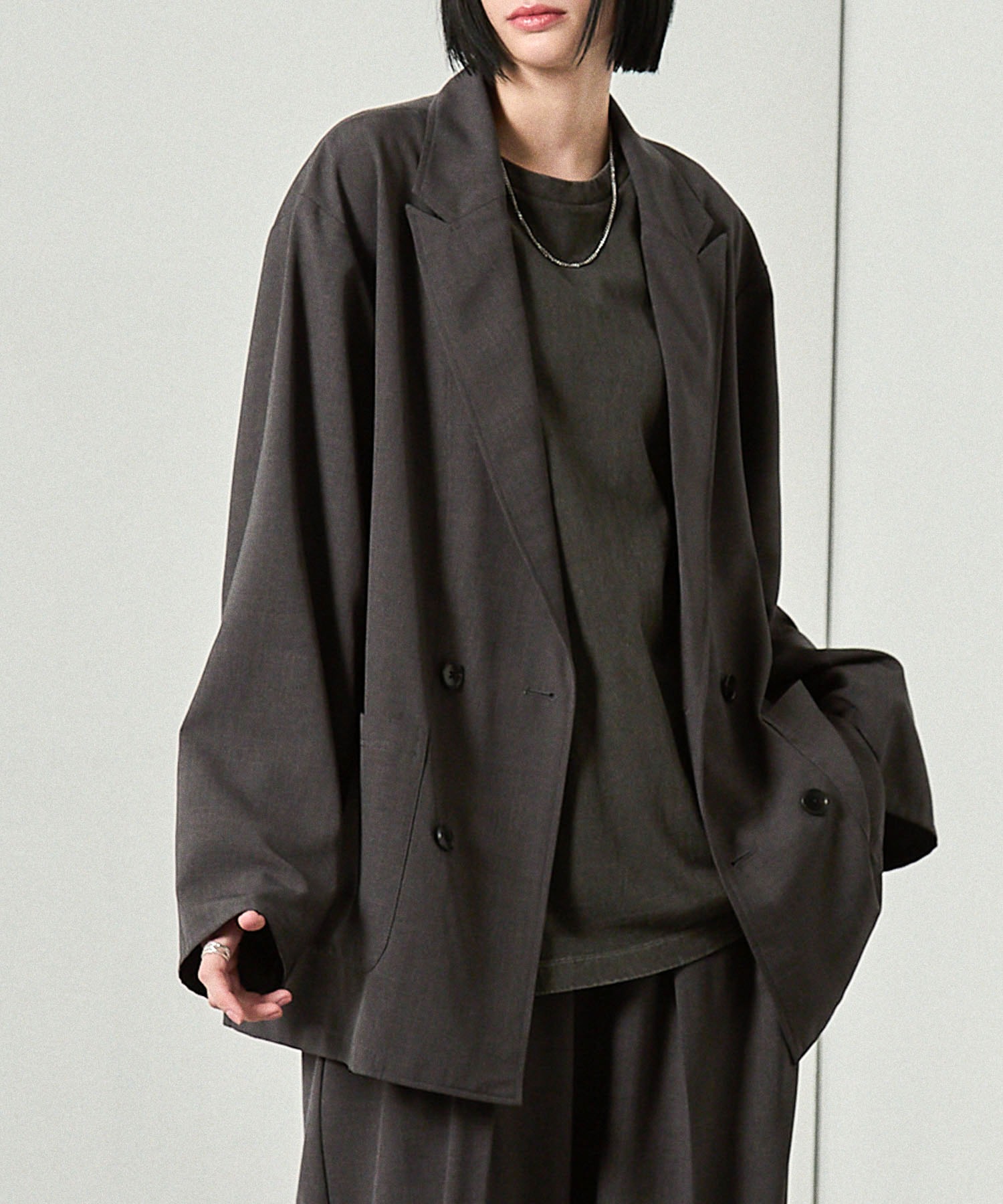 Alfred Alex】Oversized Double-Breasted Jacket / ウールライク 