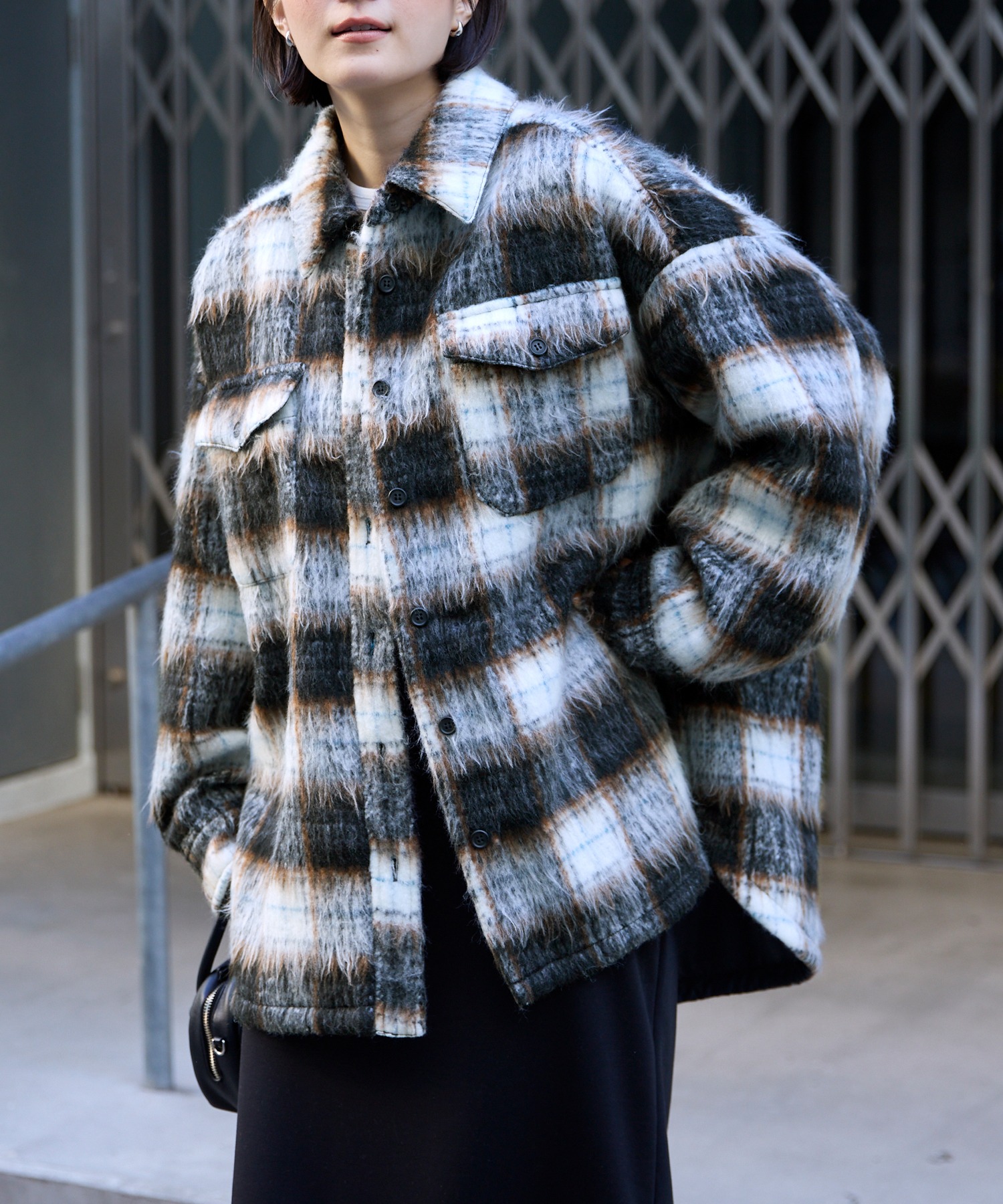 シャギーチェック オーバーサイズシャツジャケット MONO-MART│MONO