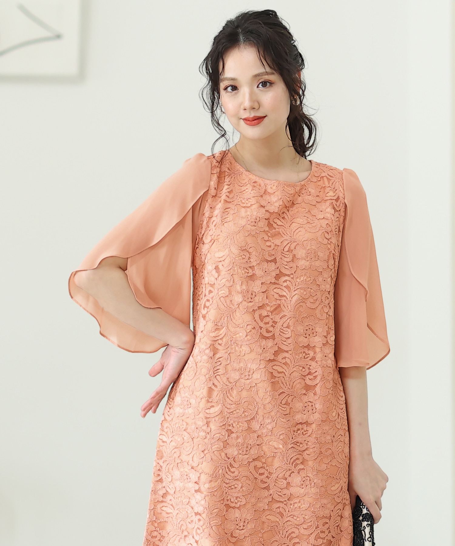 スリーブレースワンピースドレス大きいサイズミニ丈&七分袖結婚式フォーマルオケージョンドレスお呼ばれ 二次会 成人式