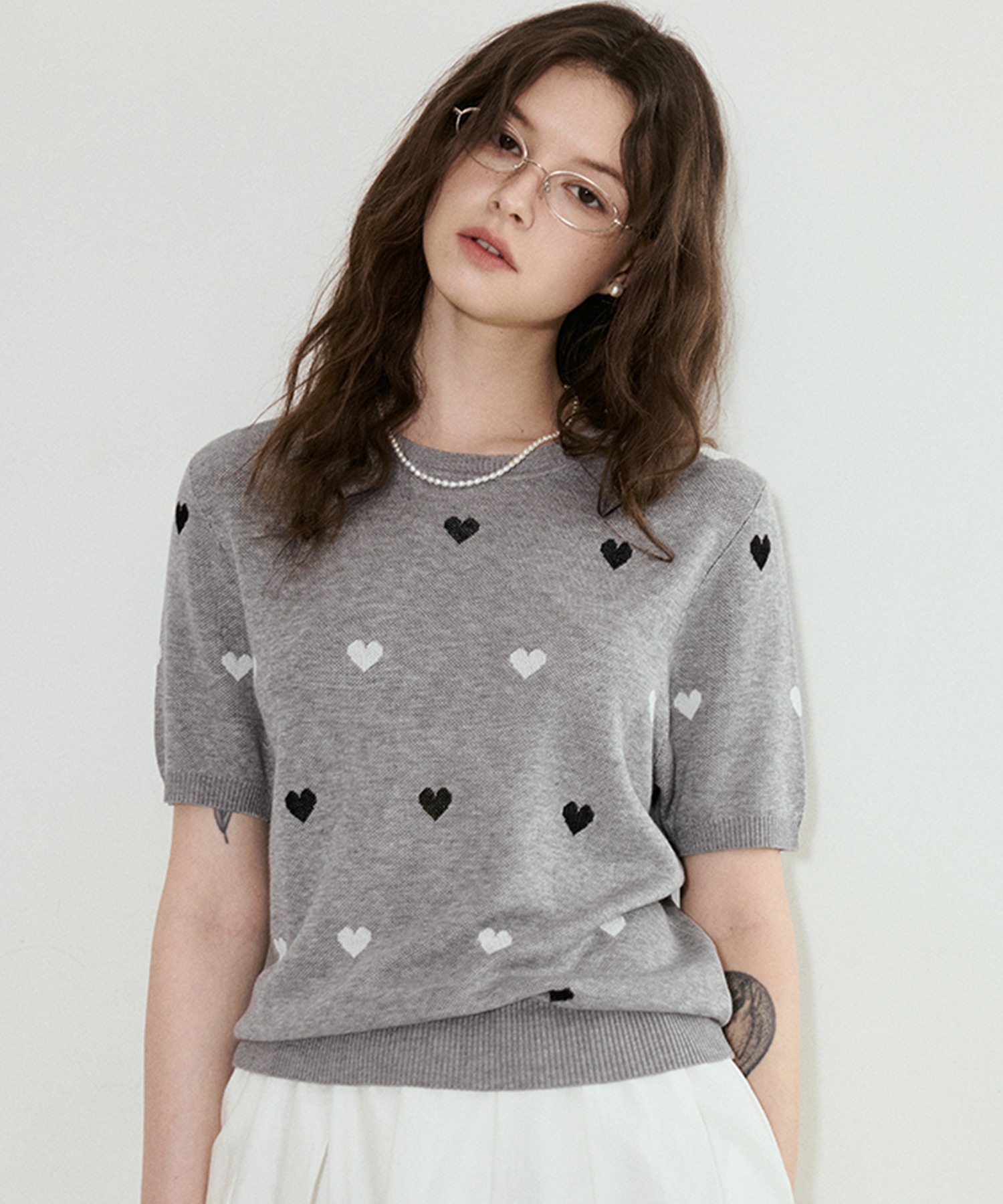 総柄ハート 半袖ニットT FX25S127【Fano Studios】【2025SS