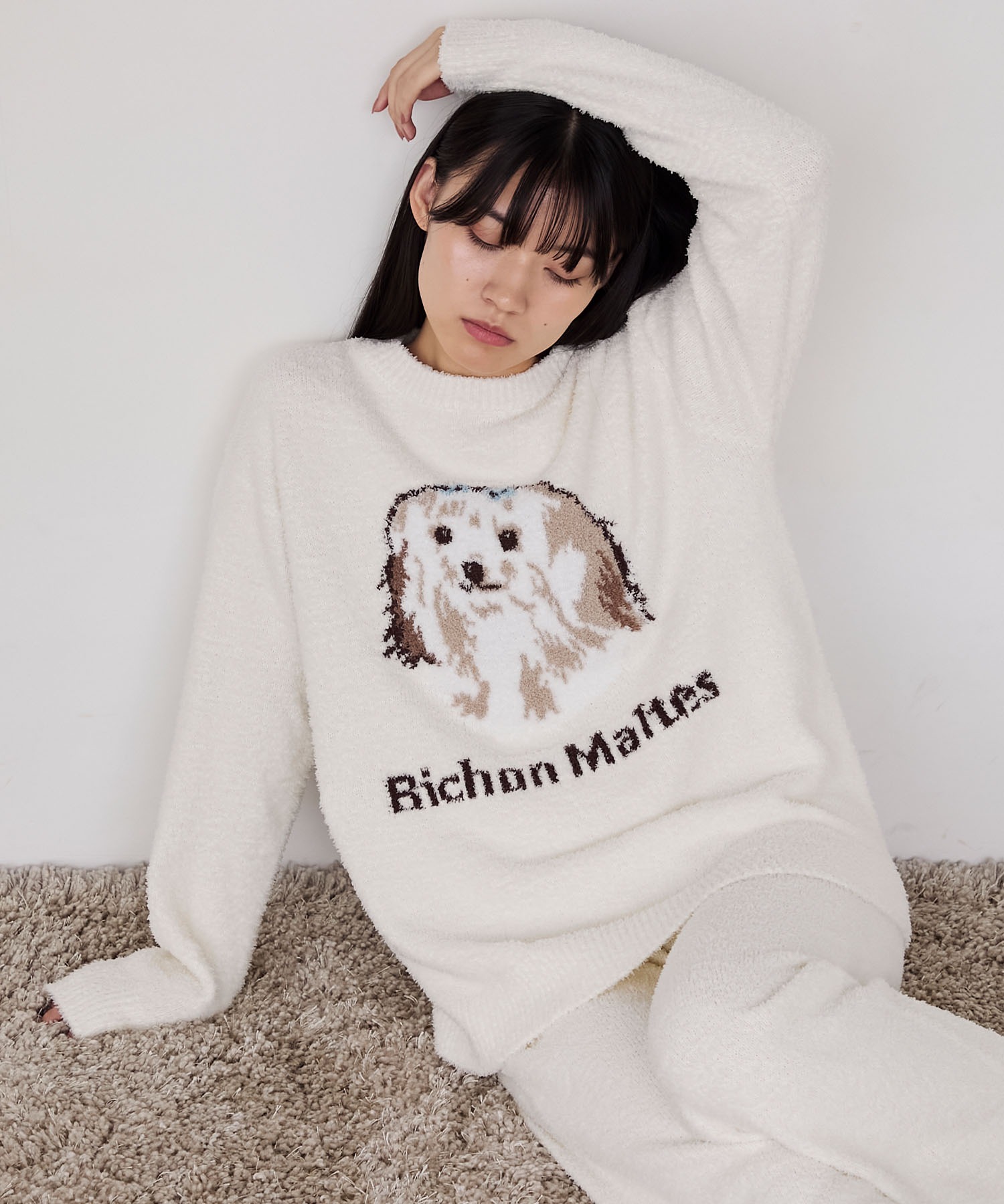 forksy.】ルームウェア DOGジャガードプルオーバー＆パンツ セット