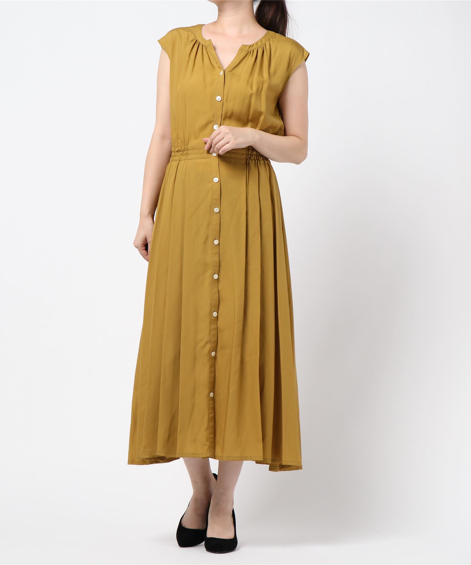 ベーセッツ ウエストゴムスキッパーフレンチスリーブマキシワンピース ベーセッツ ウエストゴムスキッパーフレンチスリーブマキシワンピース