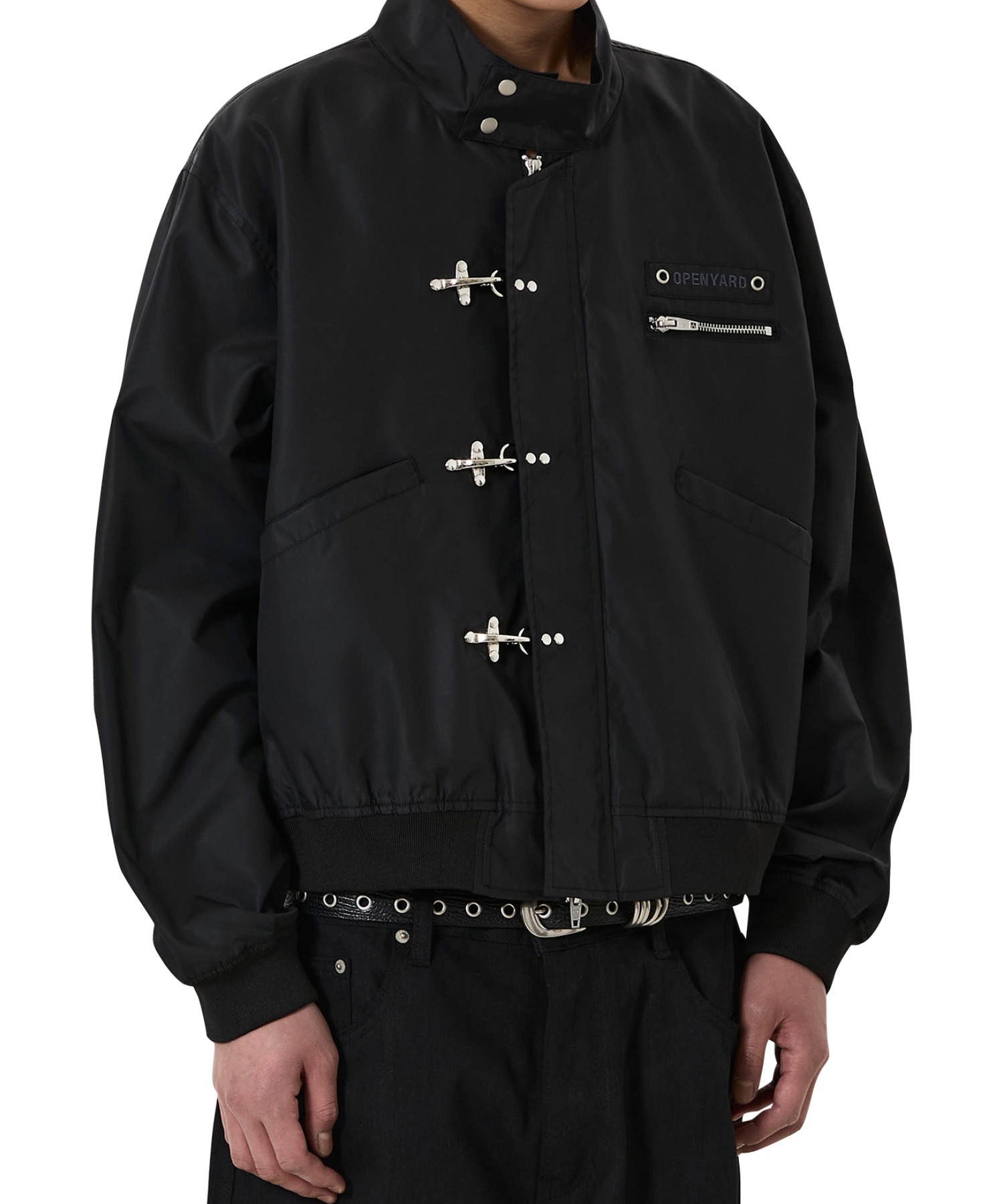 OY(オーワイ)ストリートクロップレザーミックストレンチジャケット FAUX LEATHER TRENCH JACKET/フォーレザートレンチジャケット