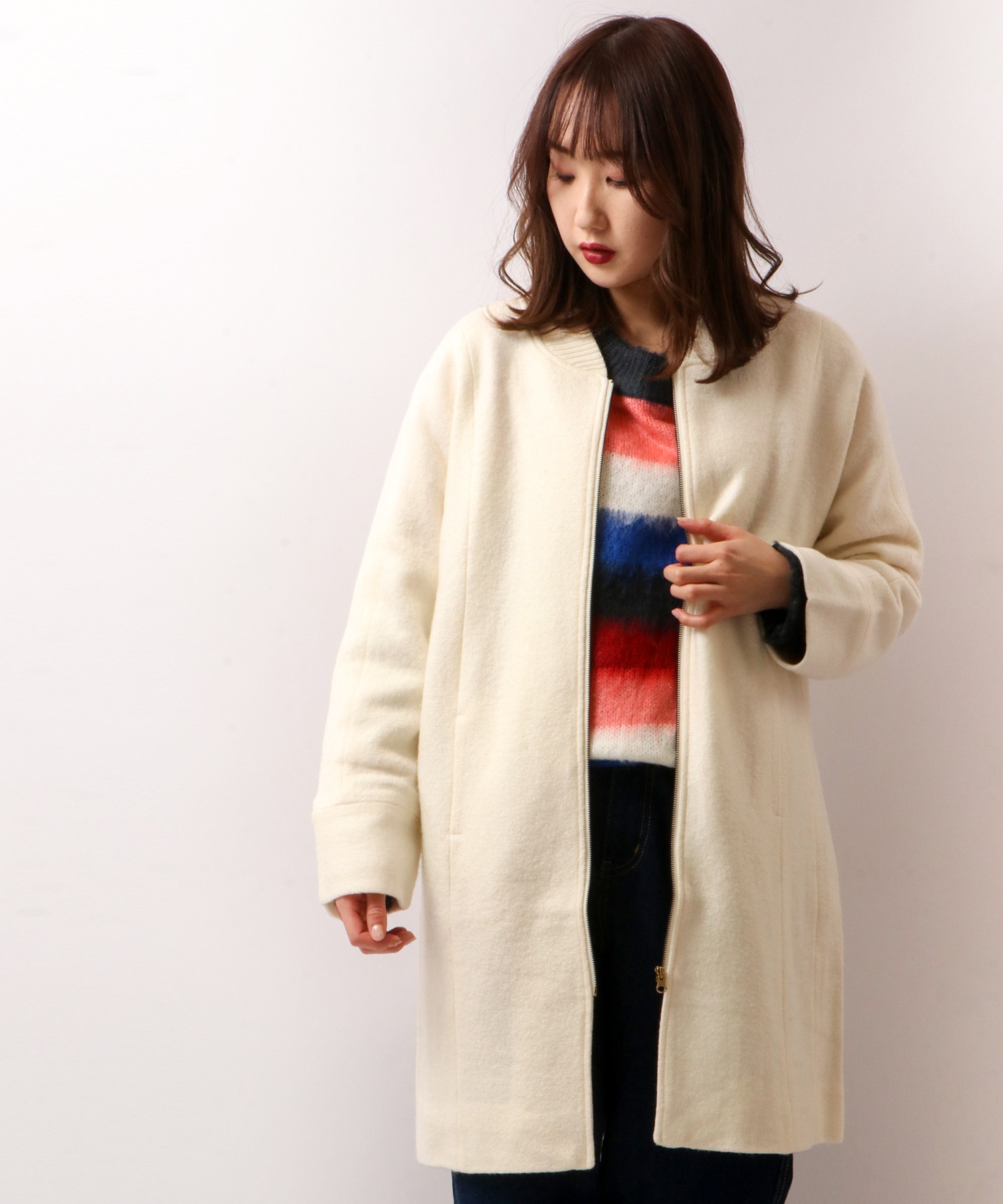 Annanicola ウール混圧縮ニット コート