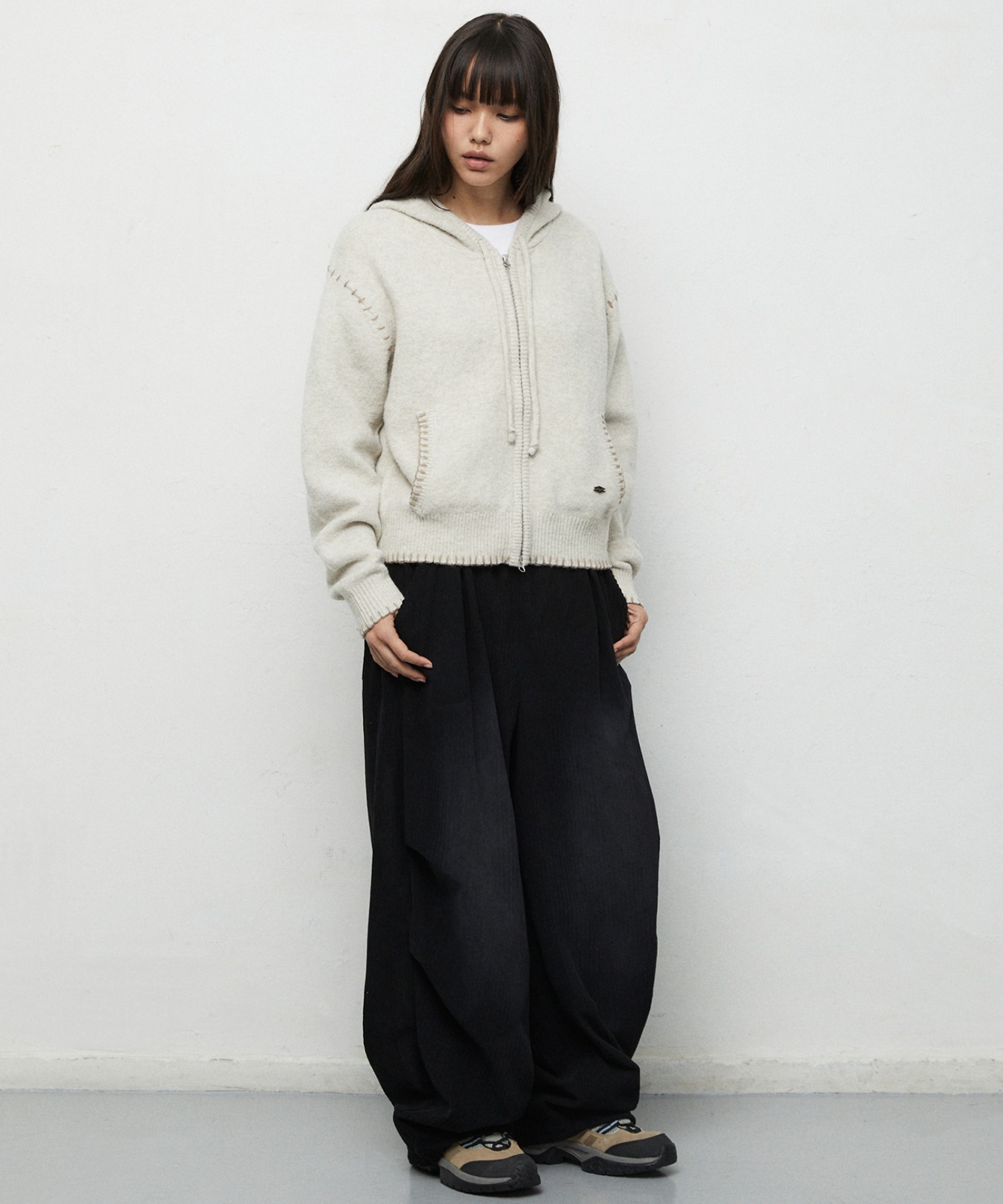 mahagrid/マハグリット』STITCH CROP HOODED ZIP UP KNIT/フード付き