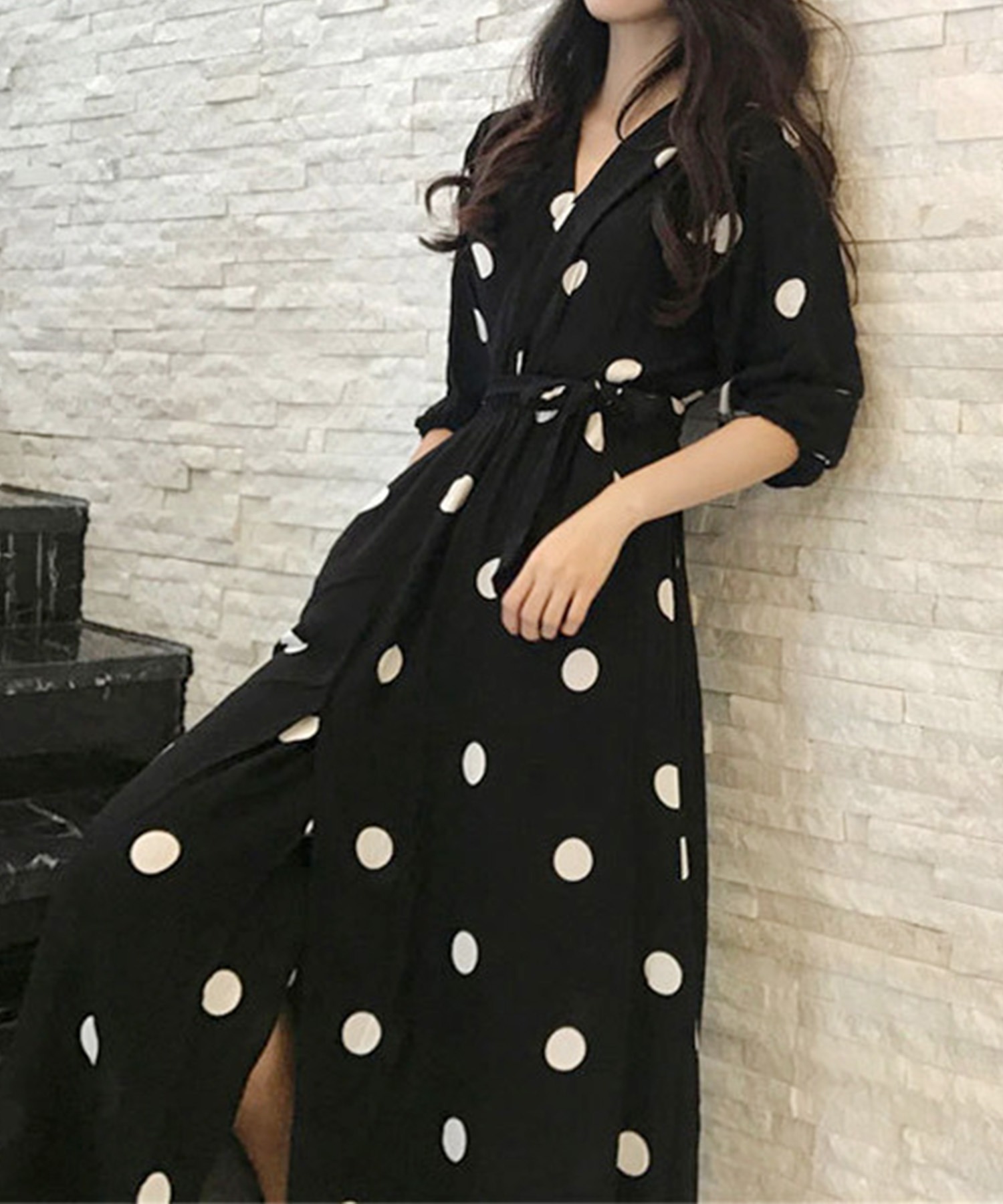 ドット柄カシュクールロングワンピース Urban Tales Com