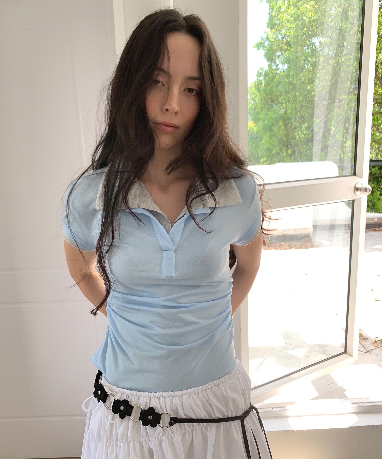 tシャツ 「LONSLAN」レイヤードポロTシャツ LONW25s050 レディース LONSLAN】レイヤードポロTシャツ LONW25s050-ファッション通販