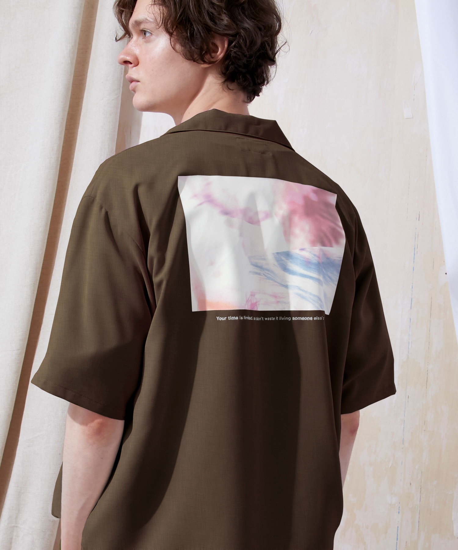 ブライト ポプリン リラックス ドレープ オープンカラー1/2 Sleeveシャツ EMMA CLOTHES