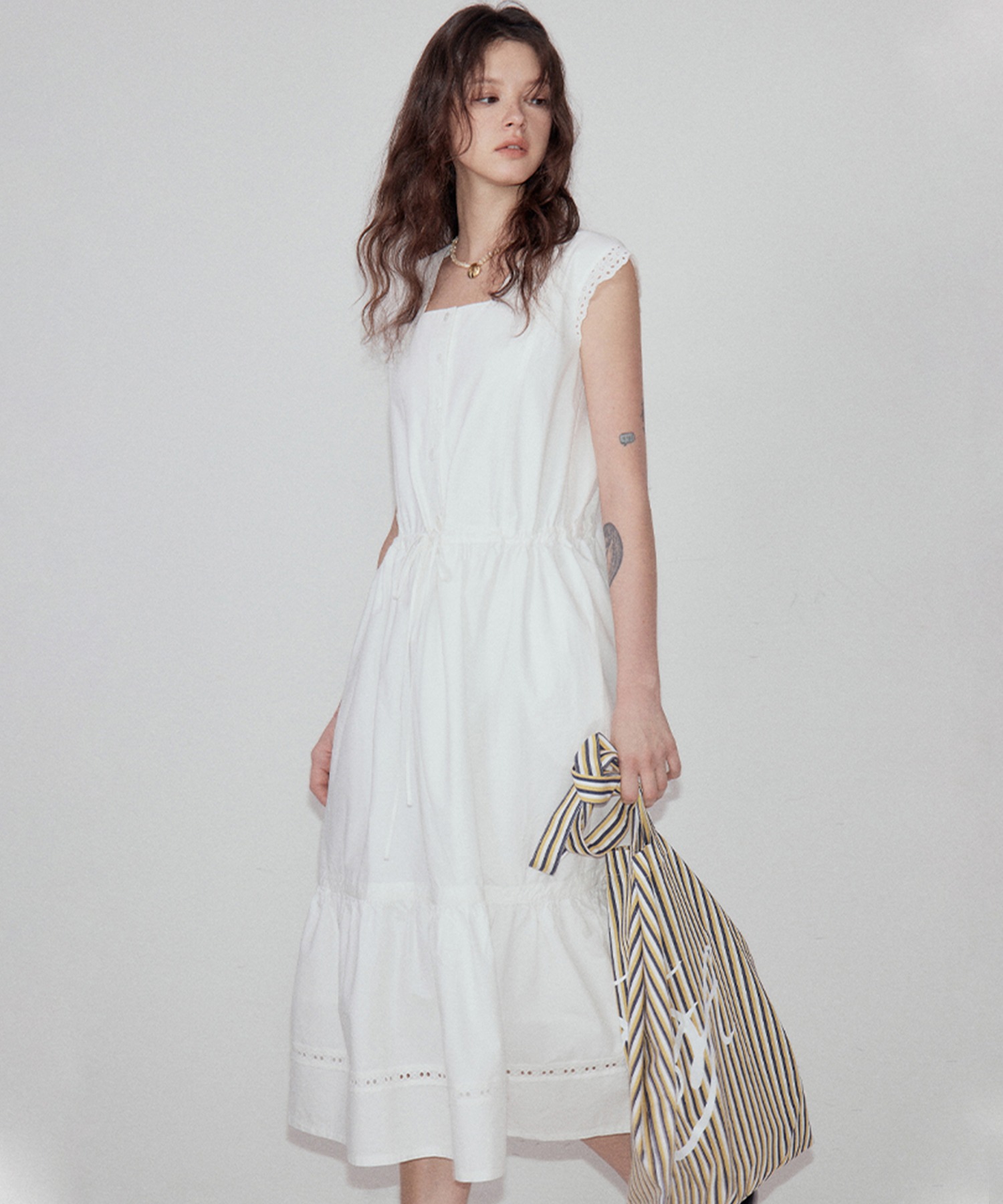 フライングスリーブ スクエアネック ワンピース FX25L029【Fano