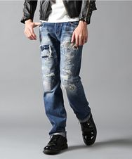 RSM加工デニムスリムストレートパンツ