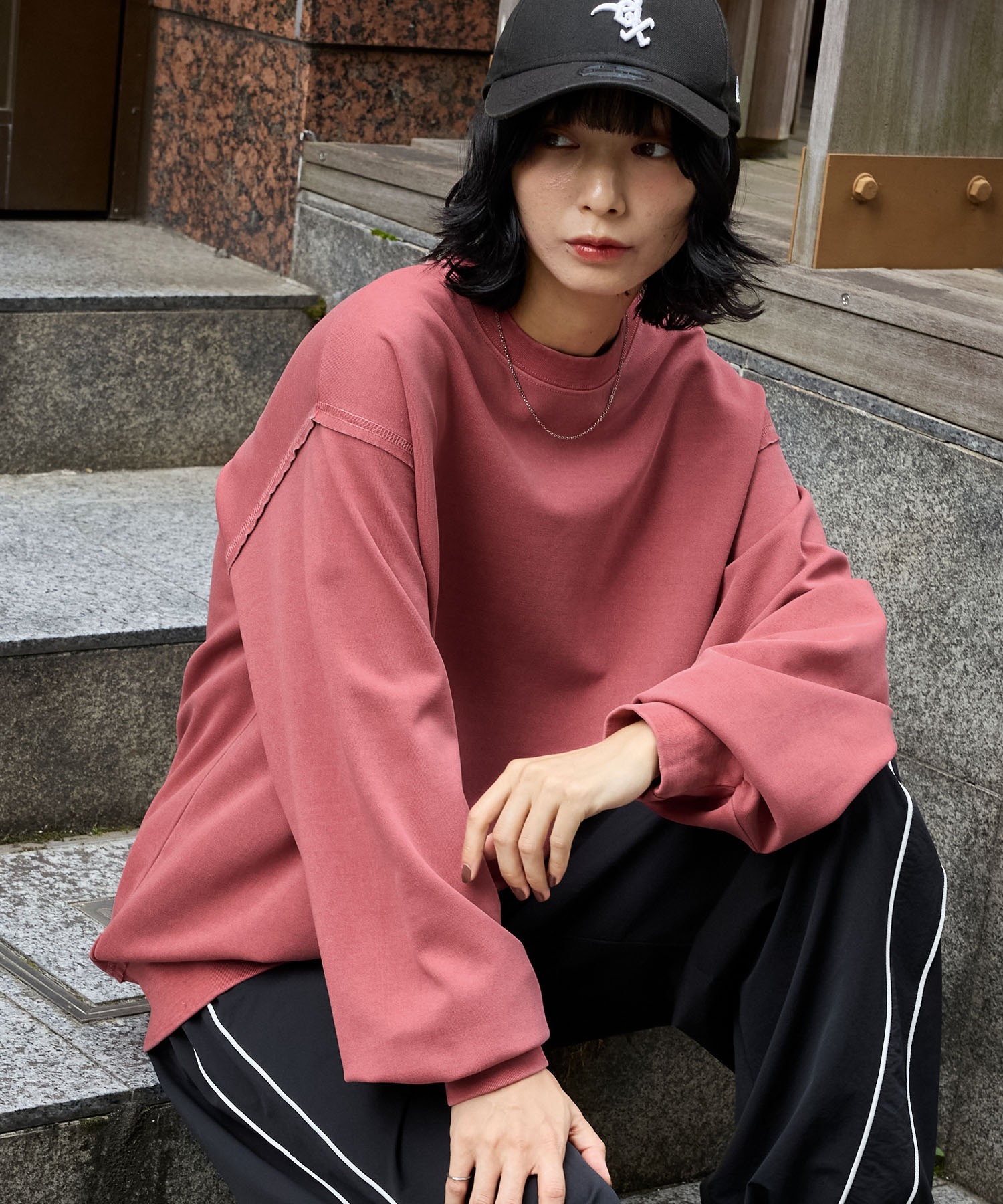 ヴィンテージ加工 ビッグシルエットダンボールクルーネックライト