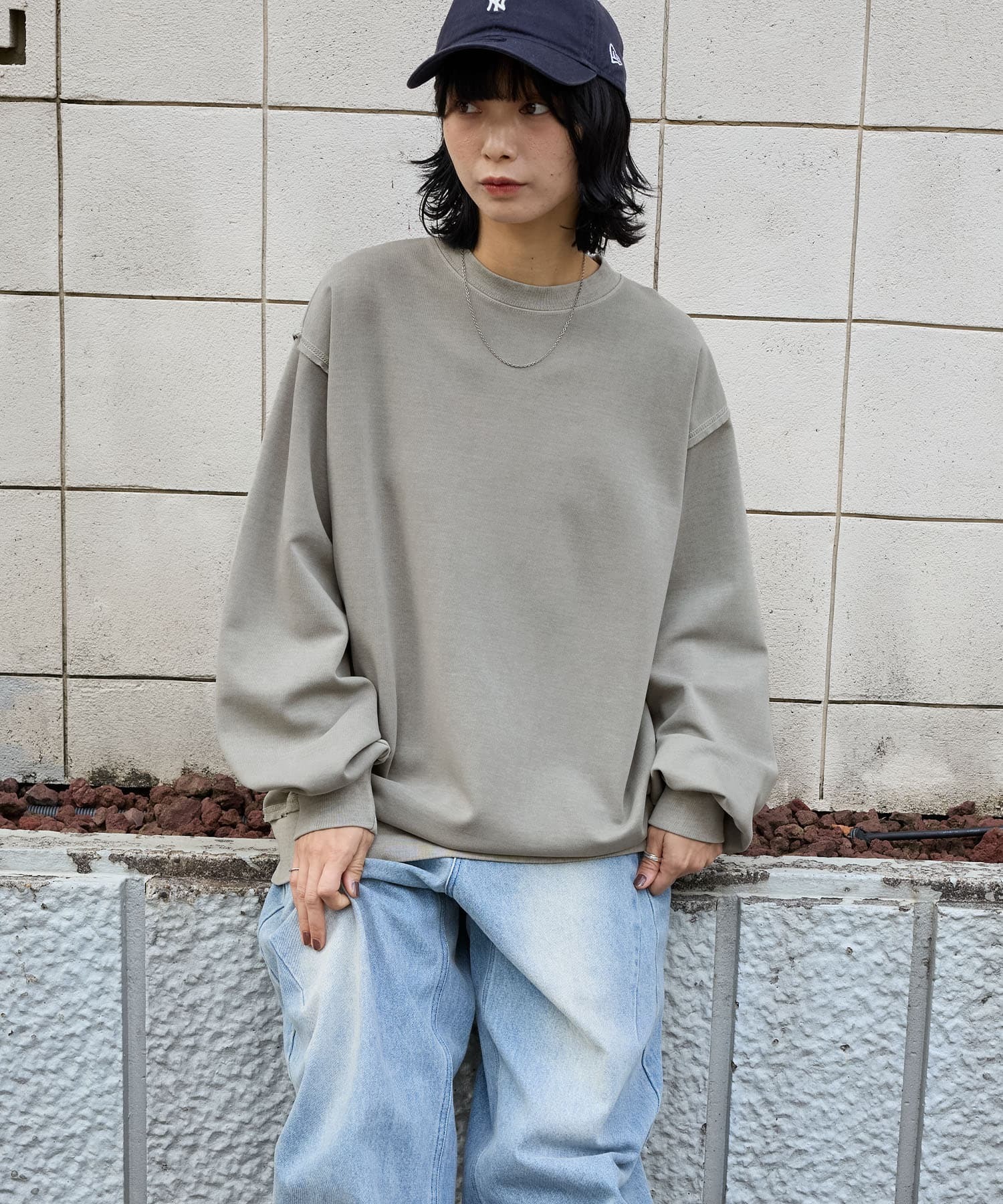 ヴィンテージ加工 ビッグシルエットダンボールクルーネックライト