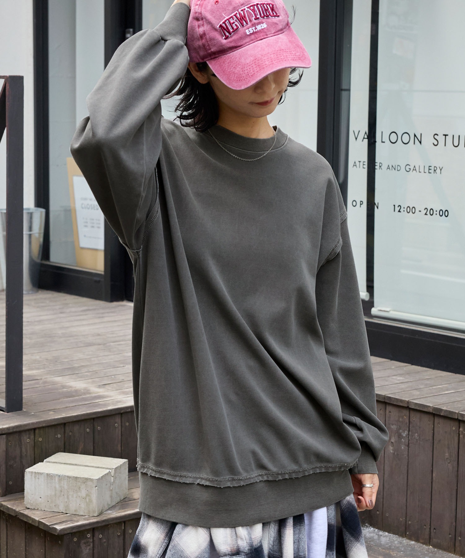 ヴィンテージ加工 ビッグシルエットダンボールクルーネック