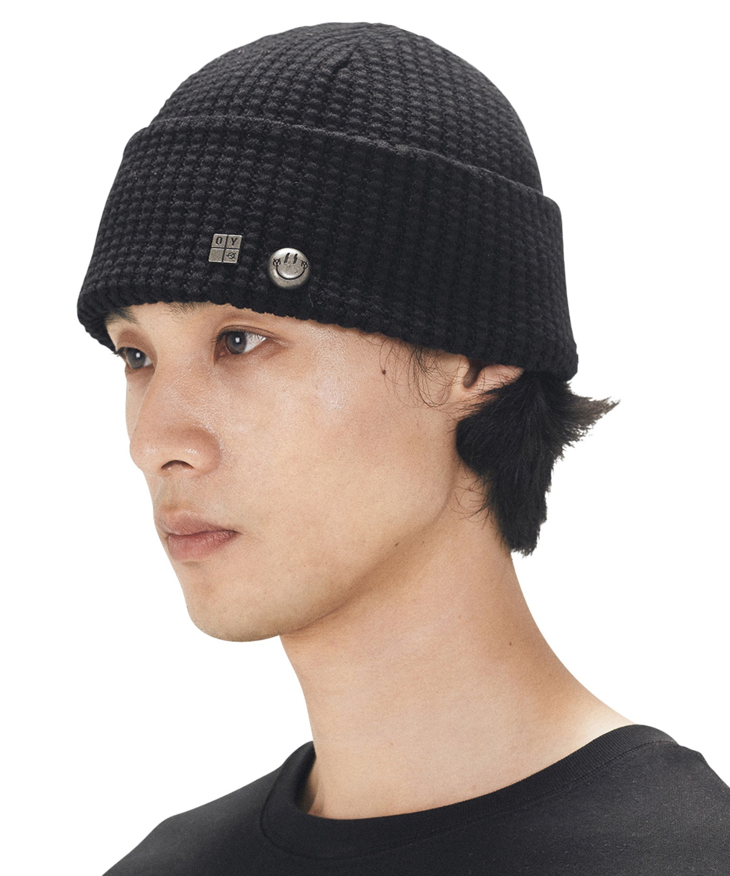 ★OY★SMILE CUBE RIVET WAFFLE BEANIE - BLACK★正規品/送料込 OY/オーワイ』 SMILE CUBE RIVET WAFFLE BEANIE/ワッフル