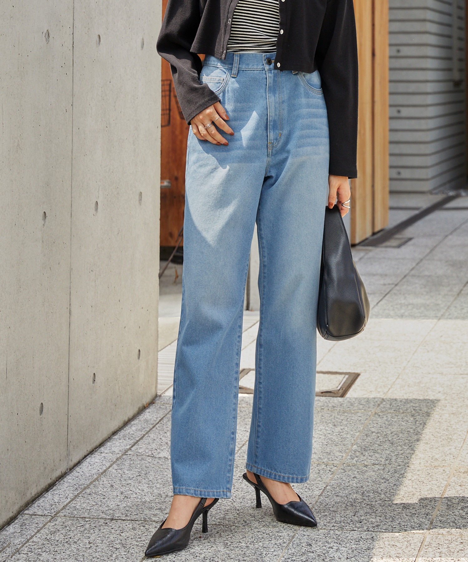 Louren ハイウエストヴィンテージライクストレートデニム ワイドパンツ Louren ハイウエストヴィンテージライクストレートデニム ワイド