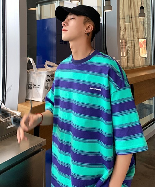【ARULLE 】カラーカフボーダーカットソー A'GEM/9 × .kom『ARULE/アルール』Multi Border T-Shirt/マルチ