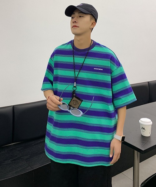 【ARULLE 】カラーカフボーダーカットソー A'GEM/9 × .kom『ARULE/アルール』Multi Border T-Shirt/マルチ