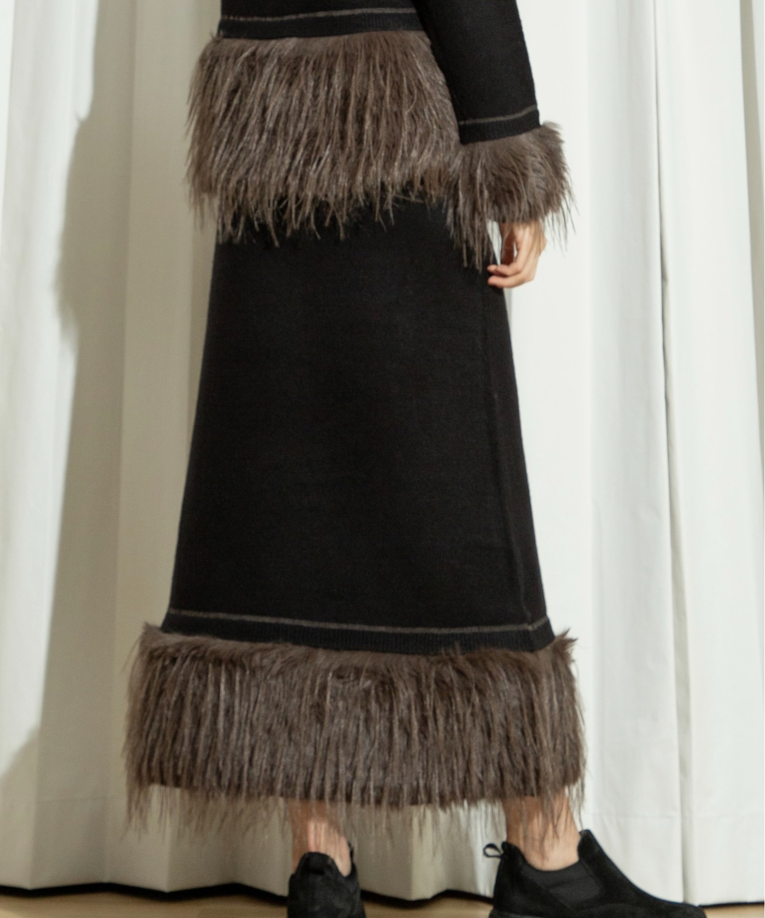 ウィルフリー partial fur gently narrow knit SK partial fur gently narrow knit SK