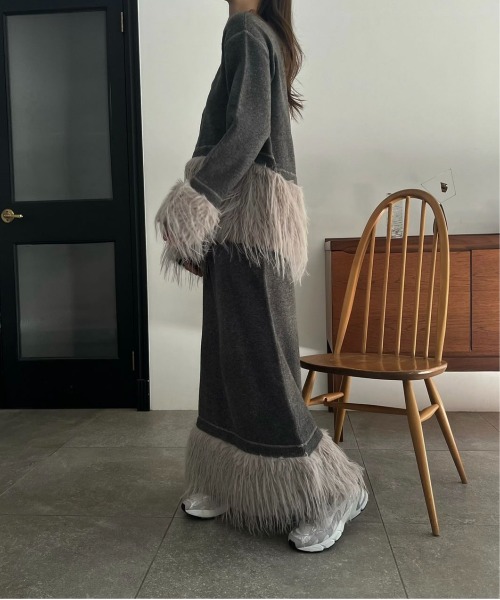 partial fur gently narrow knit SK