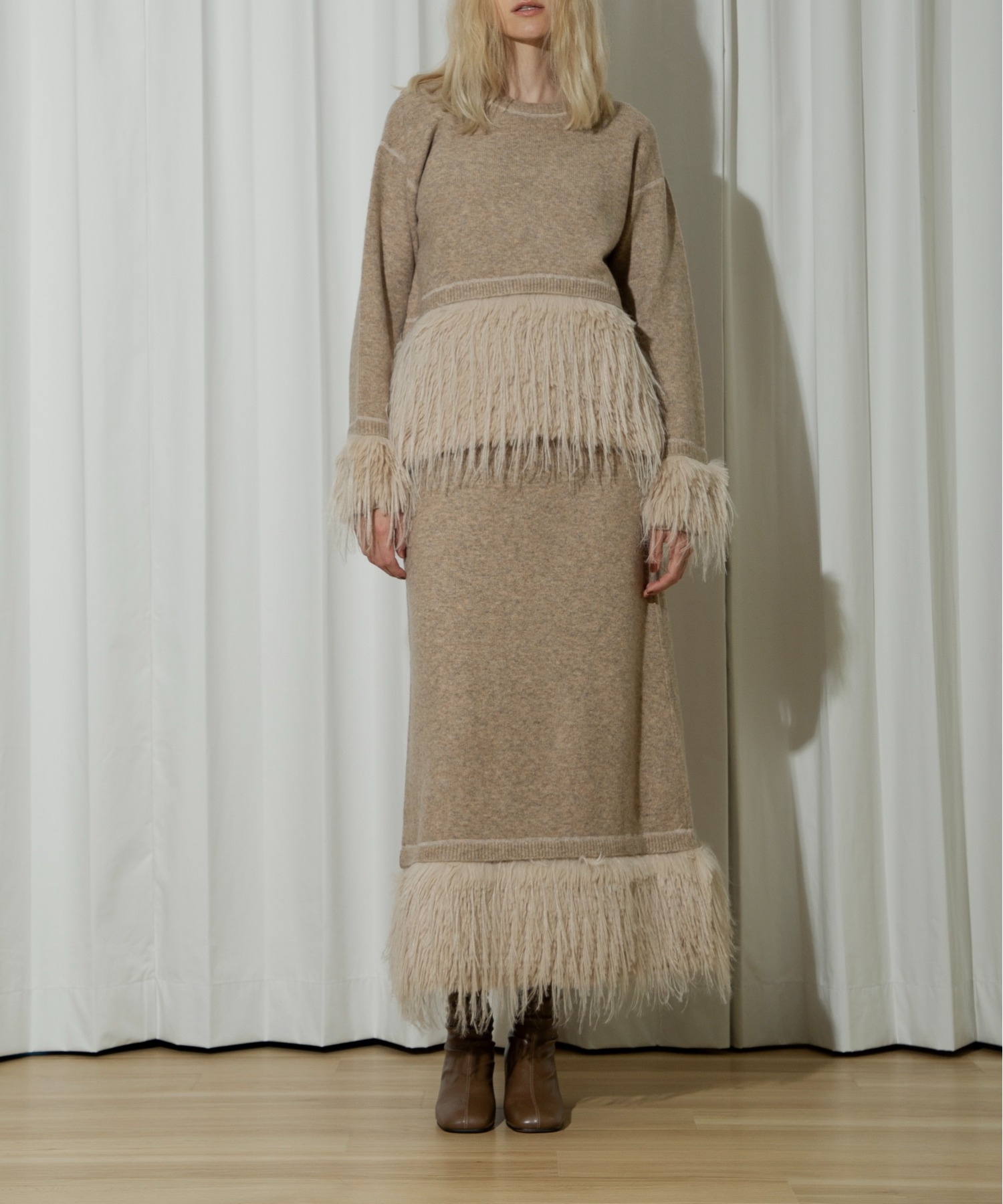 partial fur gently narrow knit SK