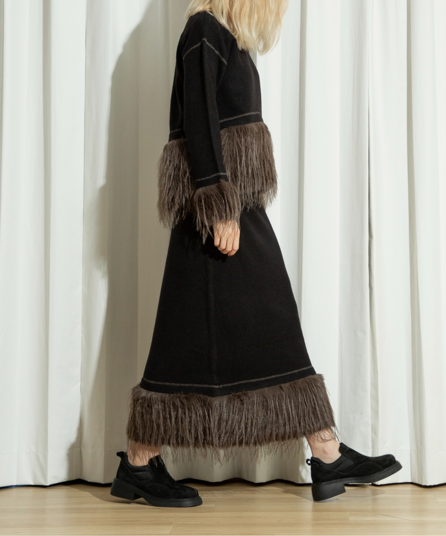 partial fur gently narrow knit SK