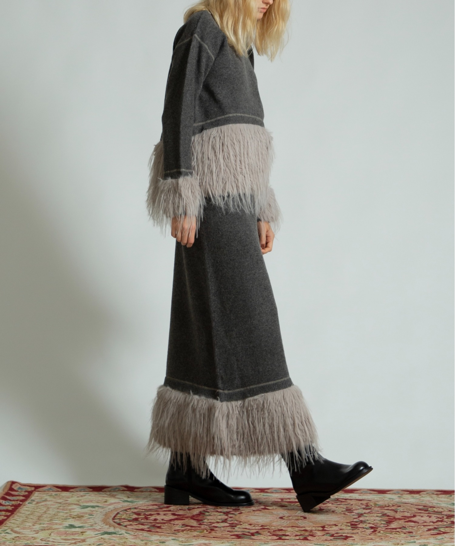 partial fur gently narrow knit SK
