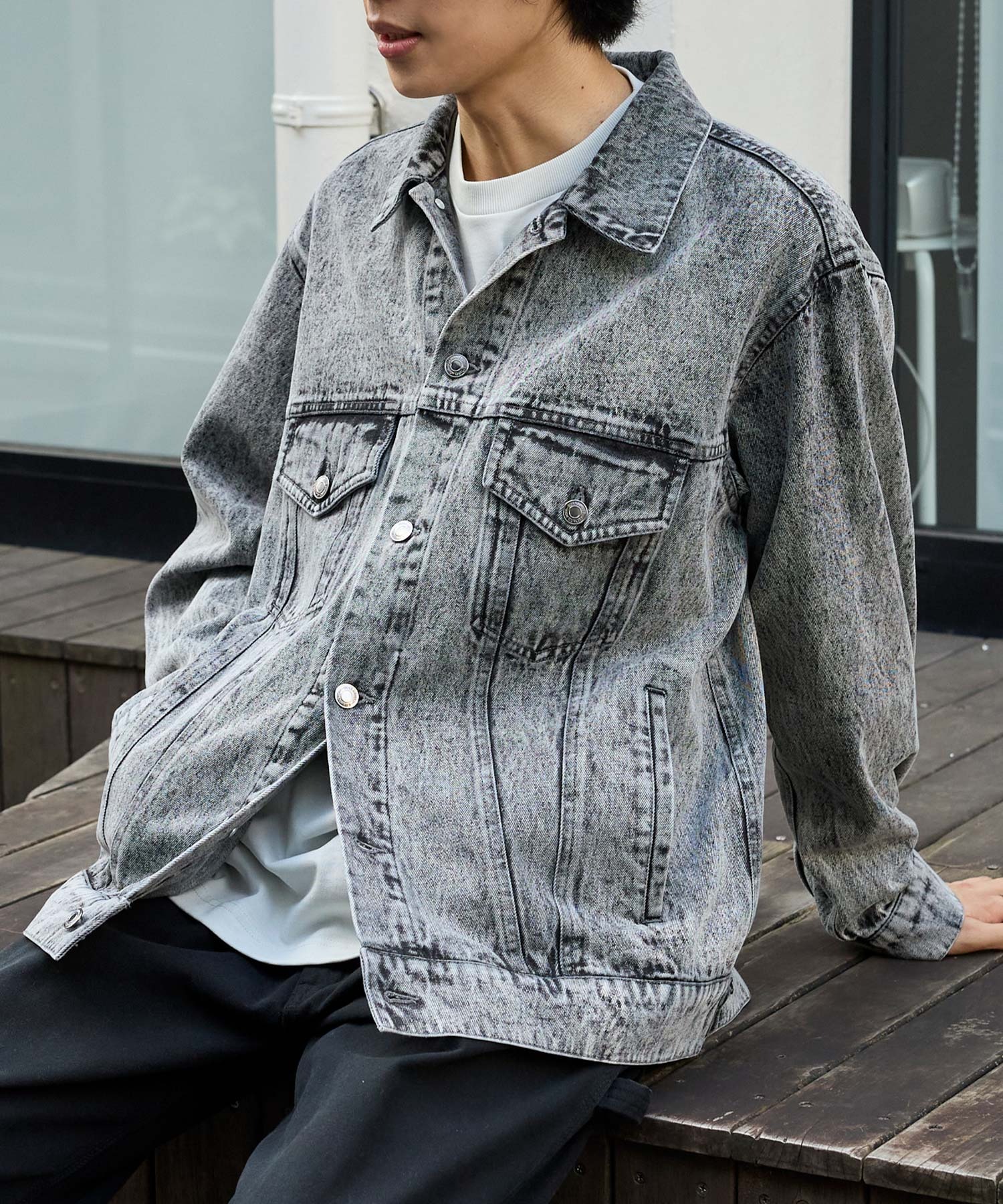 LIBJOIE ヴィンテージライクオーバージャケット ブラック Sサイズ ヴィンテージライク オーバーサイズデニムジャケット MONO-MART