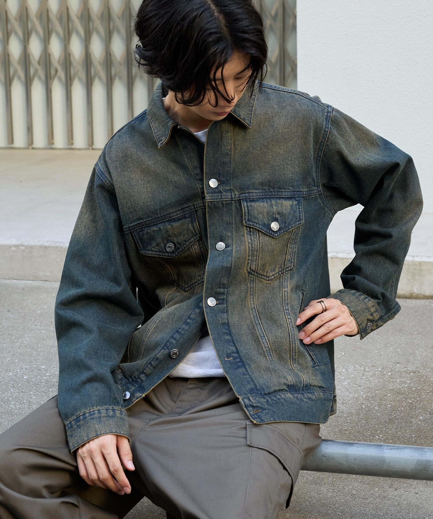 LIBJOIE ヴィンテージライクオーバージャケット ブラック Sサイズ ヴィンテージライク オーバーサイズデニムジャケット MONO-MART